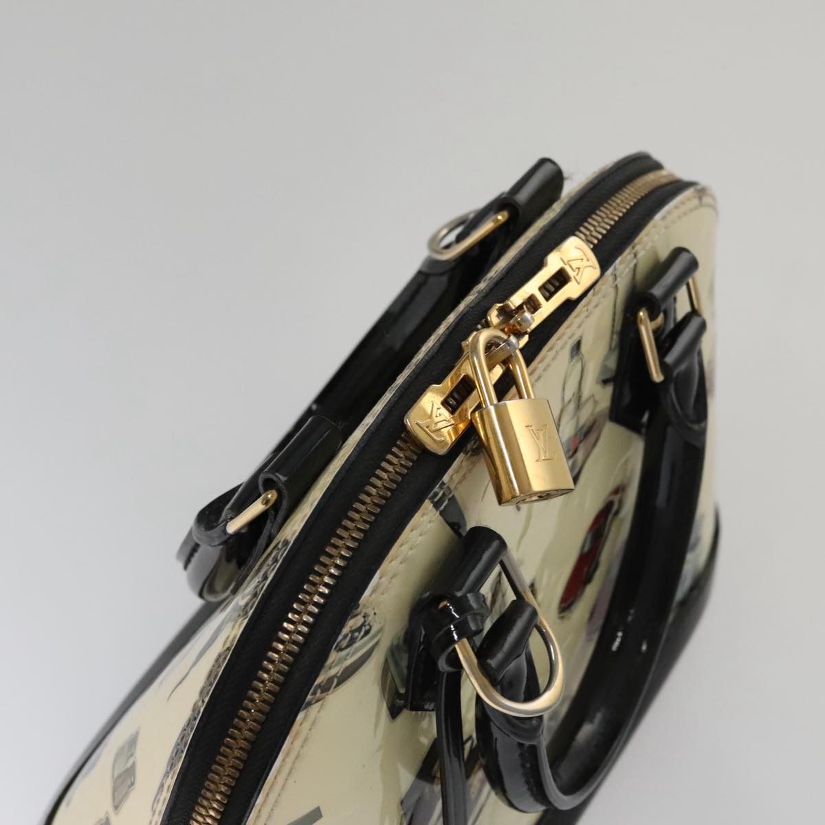 Patent Leather Handbag with Padlock and Shoulder Strap