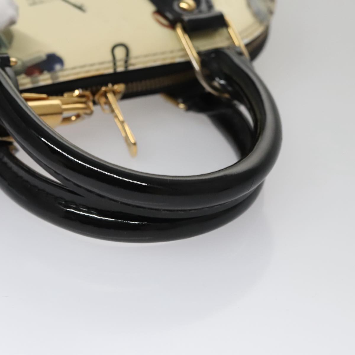 Patent Leather Handbag with Padlock and Shoulder Strap