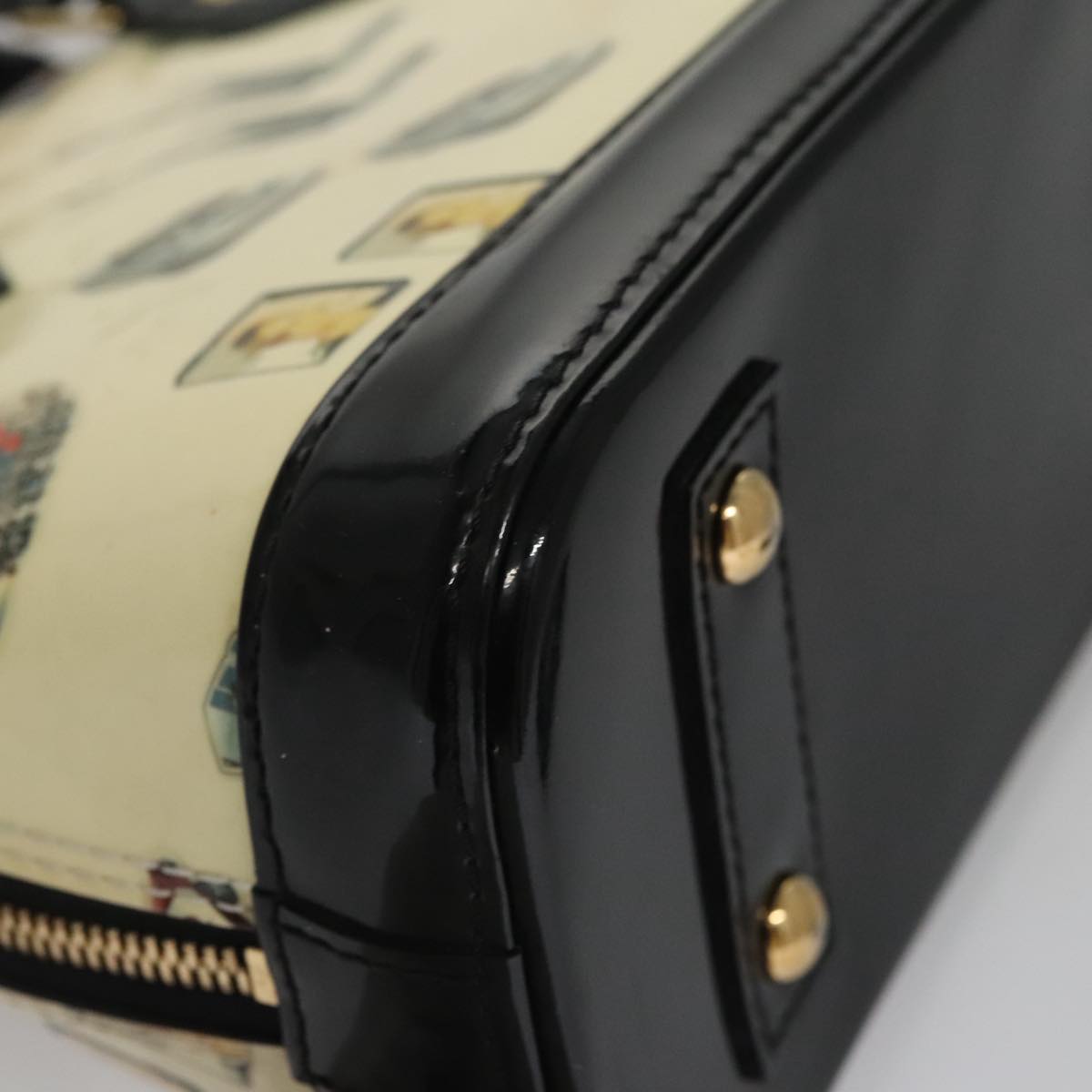 Patent Leather Handbag with Padlock and Shoulder Strap
