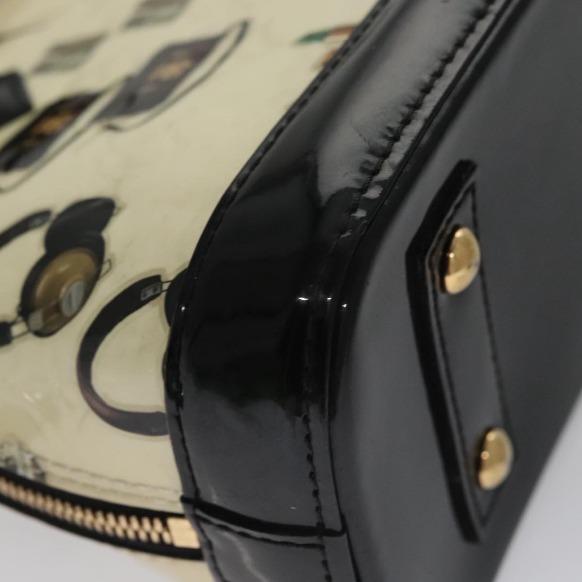 Patent Leather Handbag with Padlock and Shoulder Strap