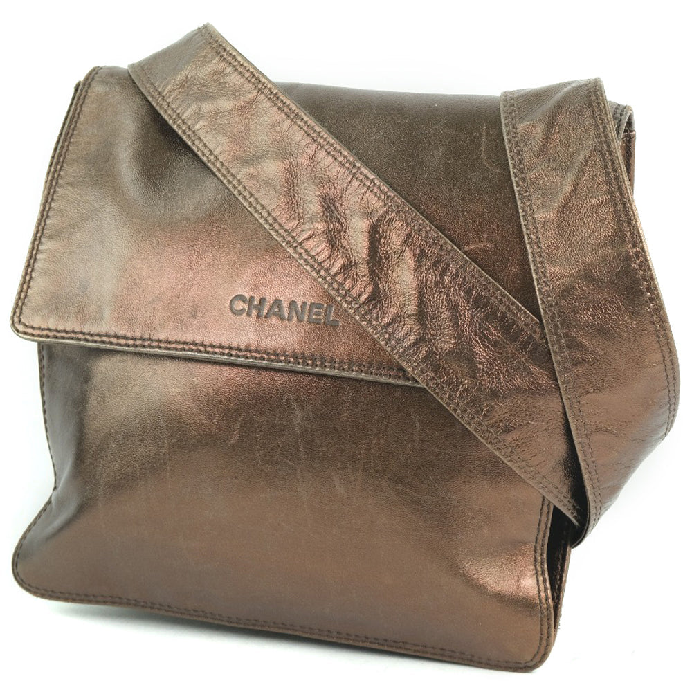 Chanel Metallic Leather Shoulder Bag Bronze