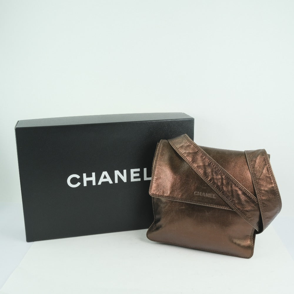 Chanel Metallic Leather Shoulder Bag Bronze