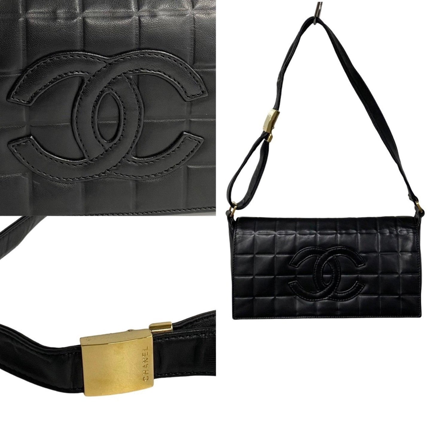 Chanel Quilted Leather Shoulder Bag Black Lambskin