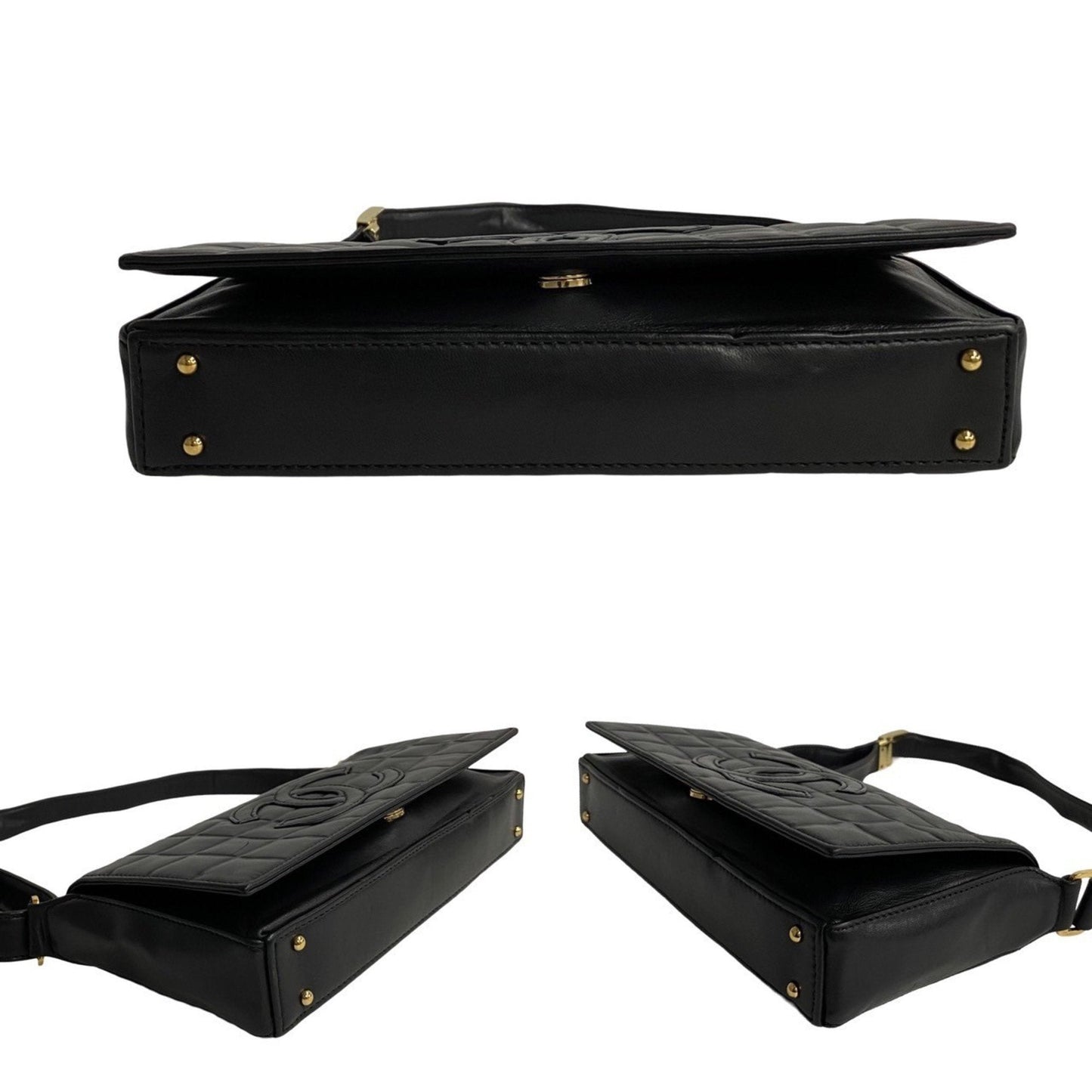 Chanel Quilted Leather Shoulder Bag Black Lambskin