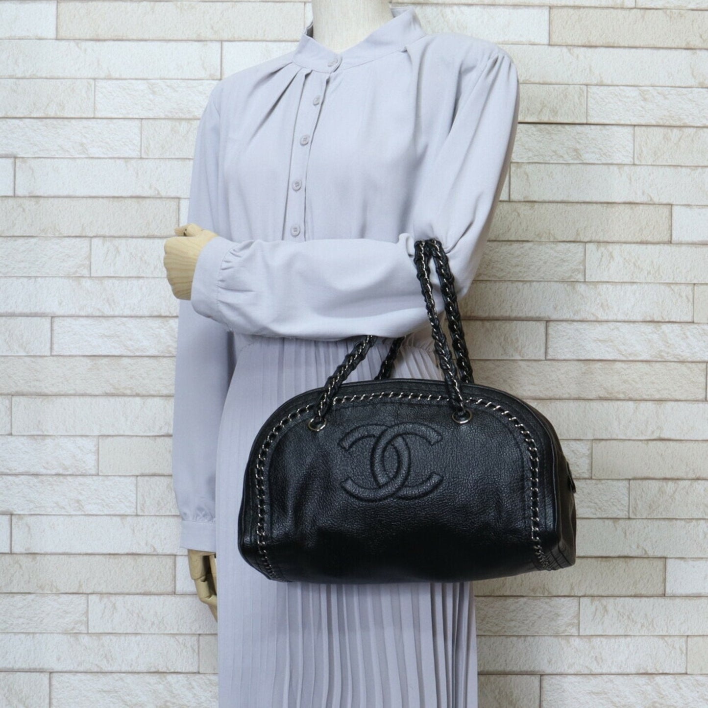 Chanel Chain Bag Black Leather HalfMoon