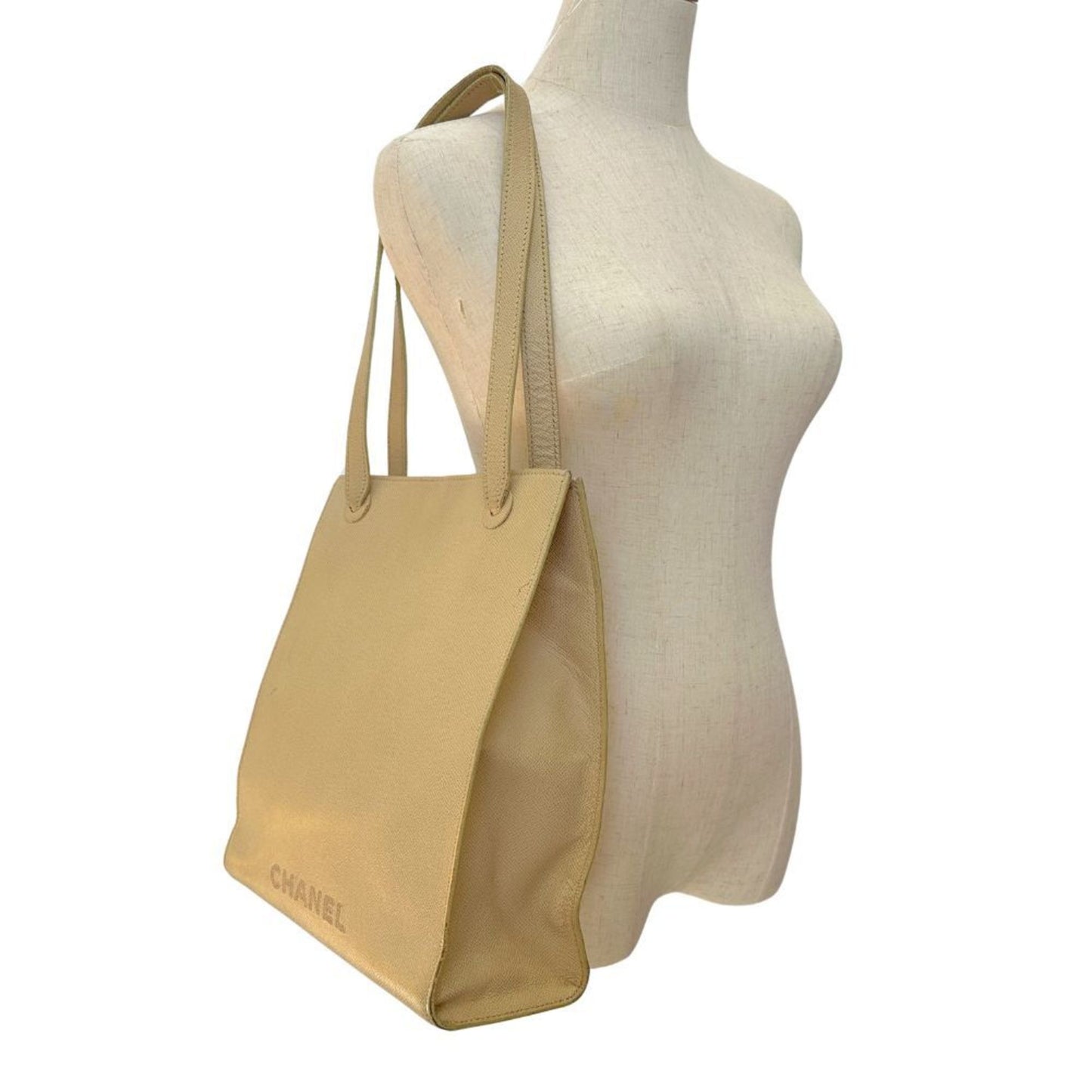 Chanel Classic Tote Bag Beige Leather