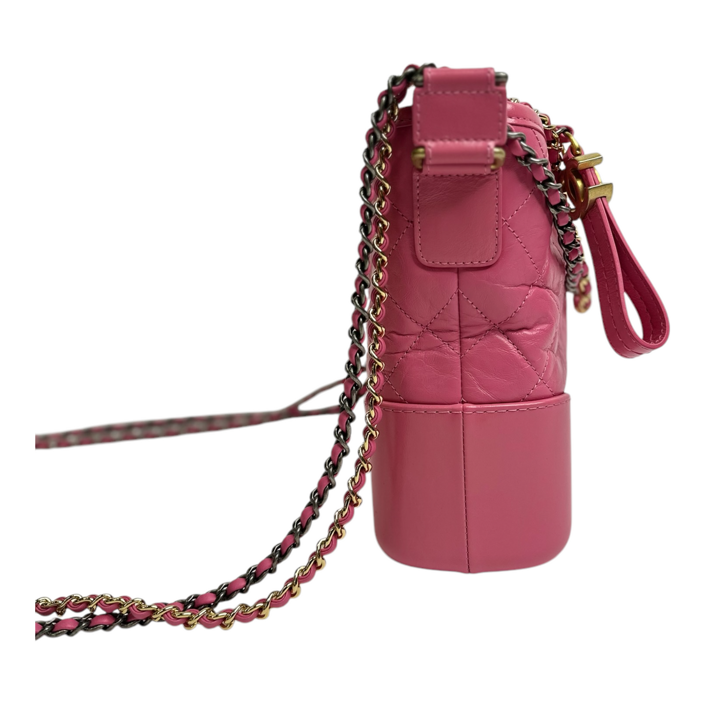 Chanel Aged Calfskin Quilted Small Gabrielle Logo Hobo Rose
