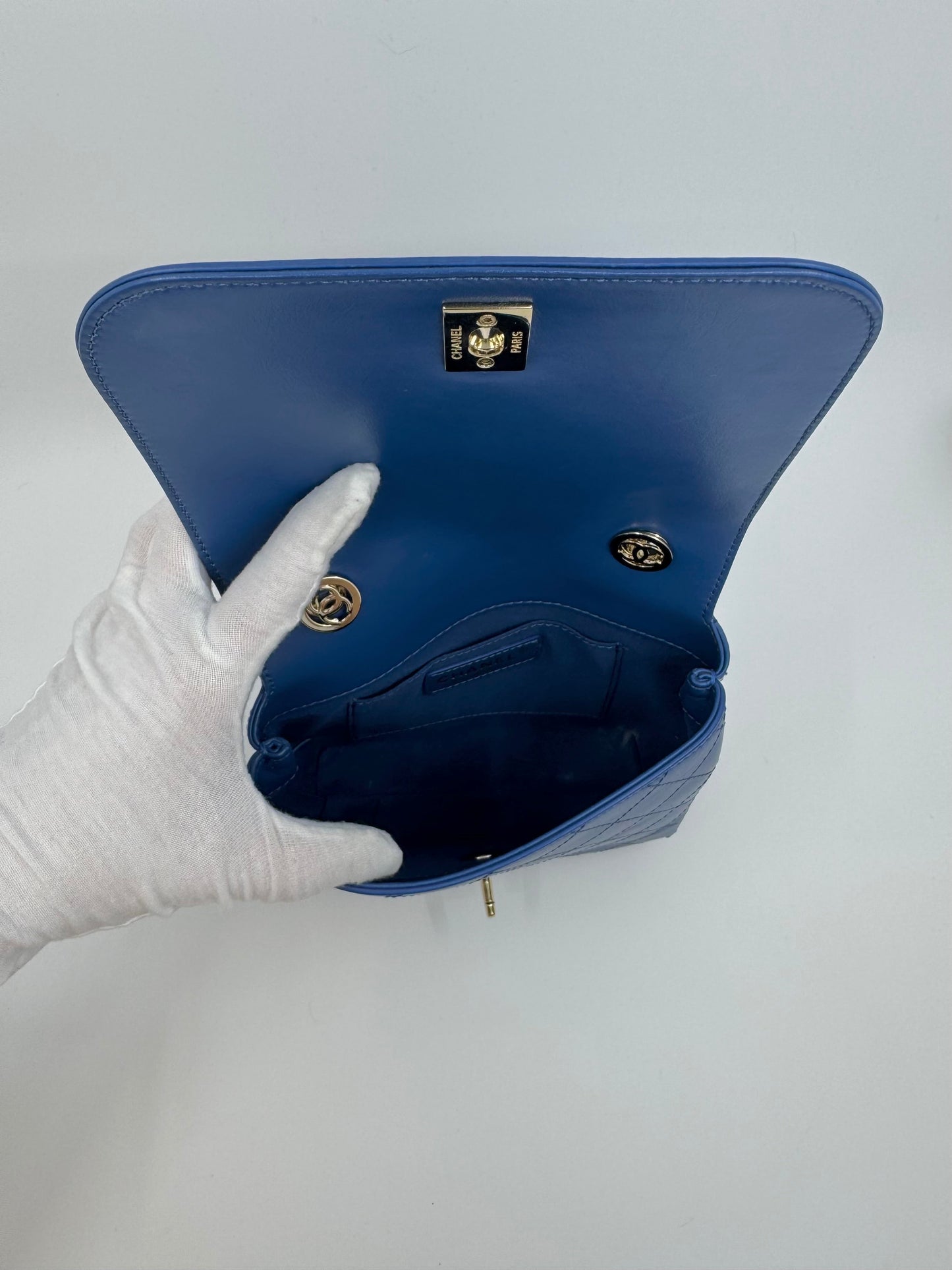 Chanel Blue Calfskin Small Covered CC Flap Bag