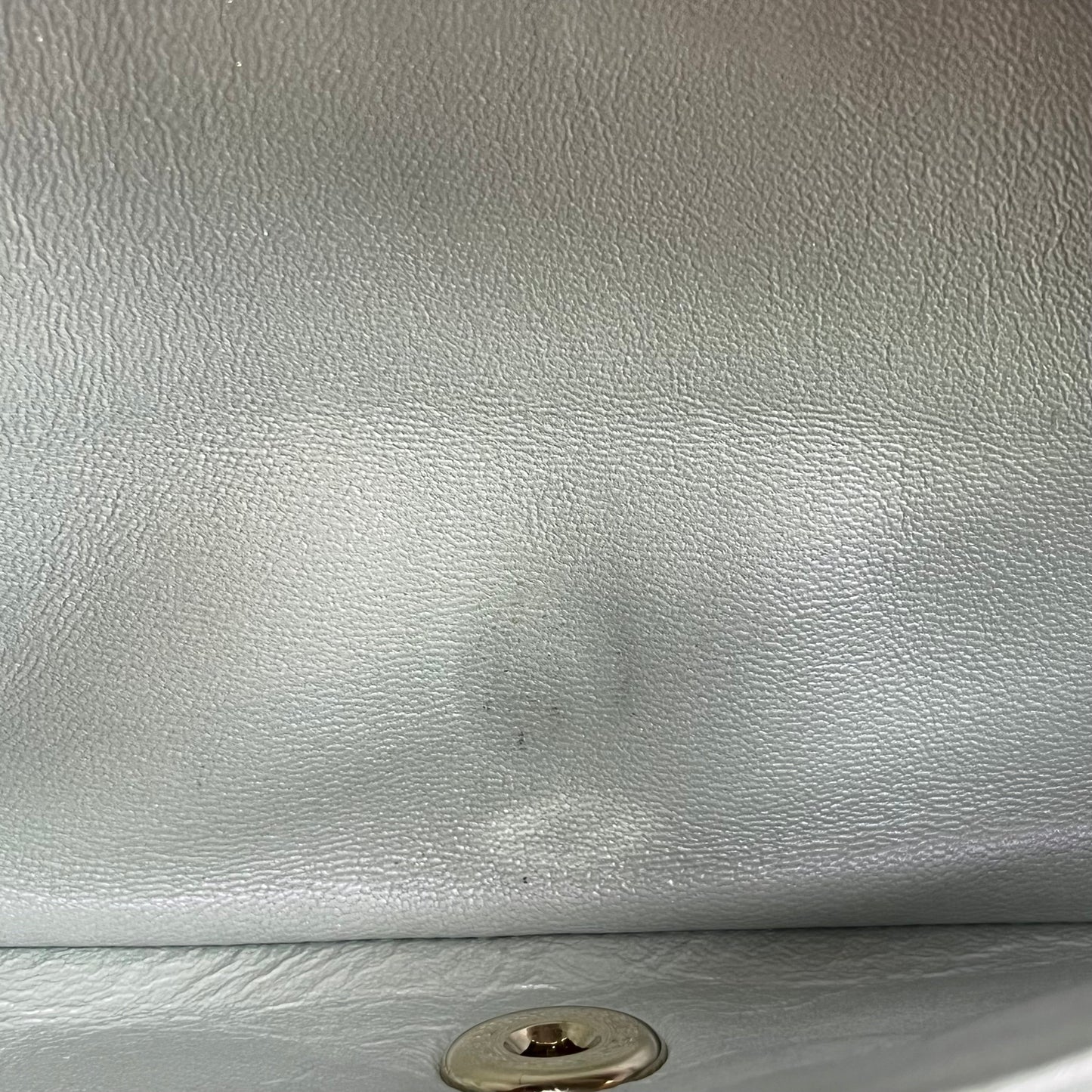 CHANEL Double Flap Medium Light Blue Iridescent Lambskin Leather Shoulder Bag