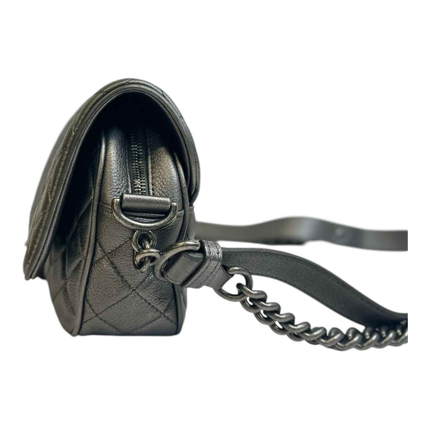 Chanel Metallic Calfskin Quilted Small Casual Rock Flap Silver