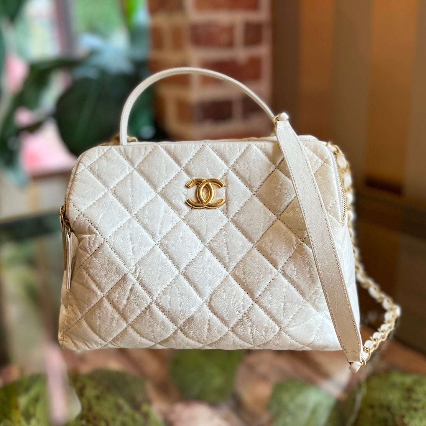CHANEL Bowling Bag Quilted Aged Calfskin Satchel Bag