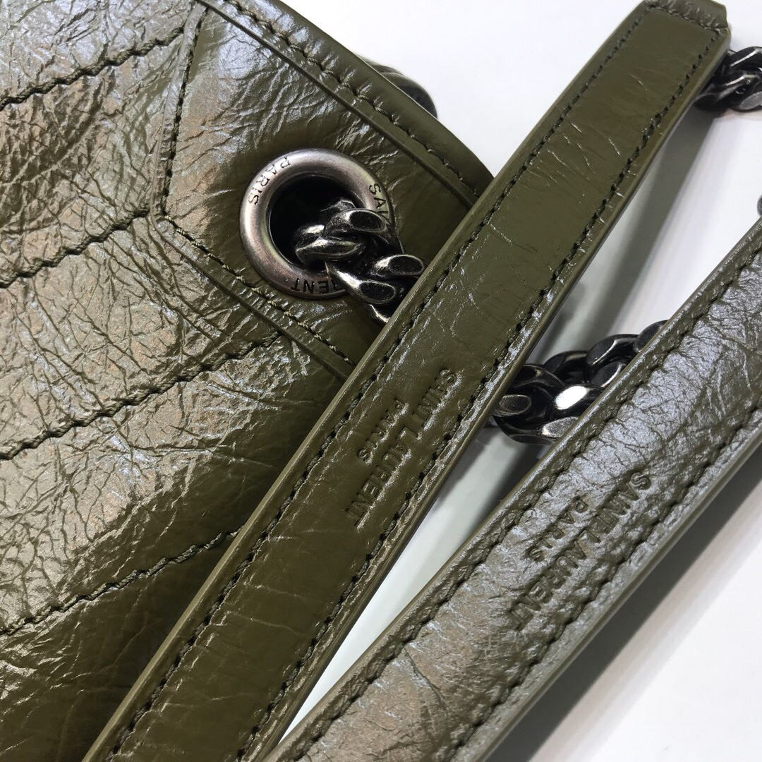 GLAMI Niki MeGLAMIum Chain Bag In Crinkled Vintage Green For Women 11in/28cm YSL 6331581YG041229