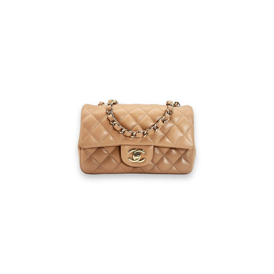 Chanel Quilted Light Beige Lambskin Mini Classic Rectangular Flap Bag
