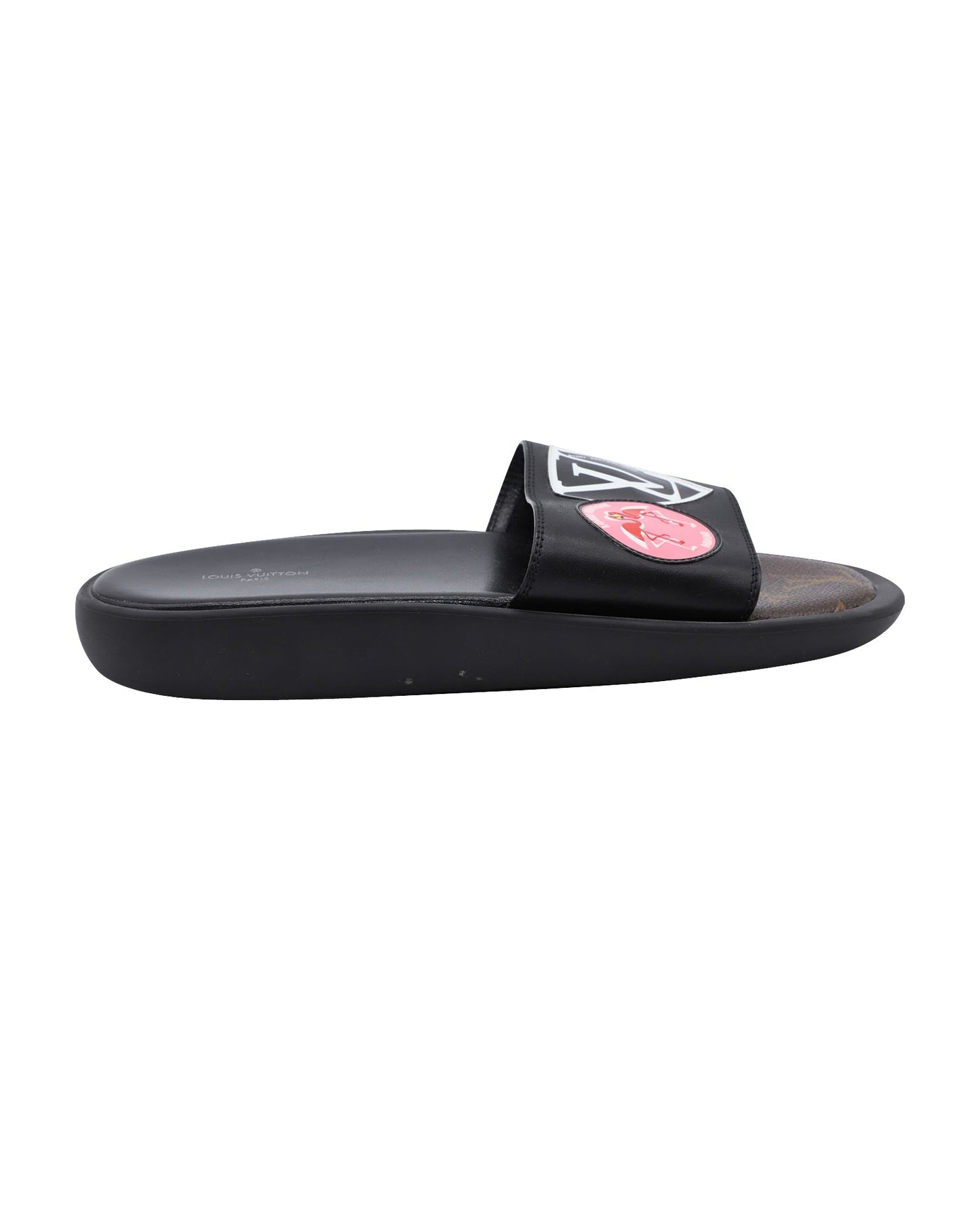 Louis Vuitton Flamingo Flat Slides in Black Leather