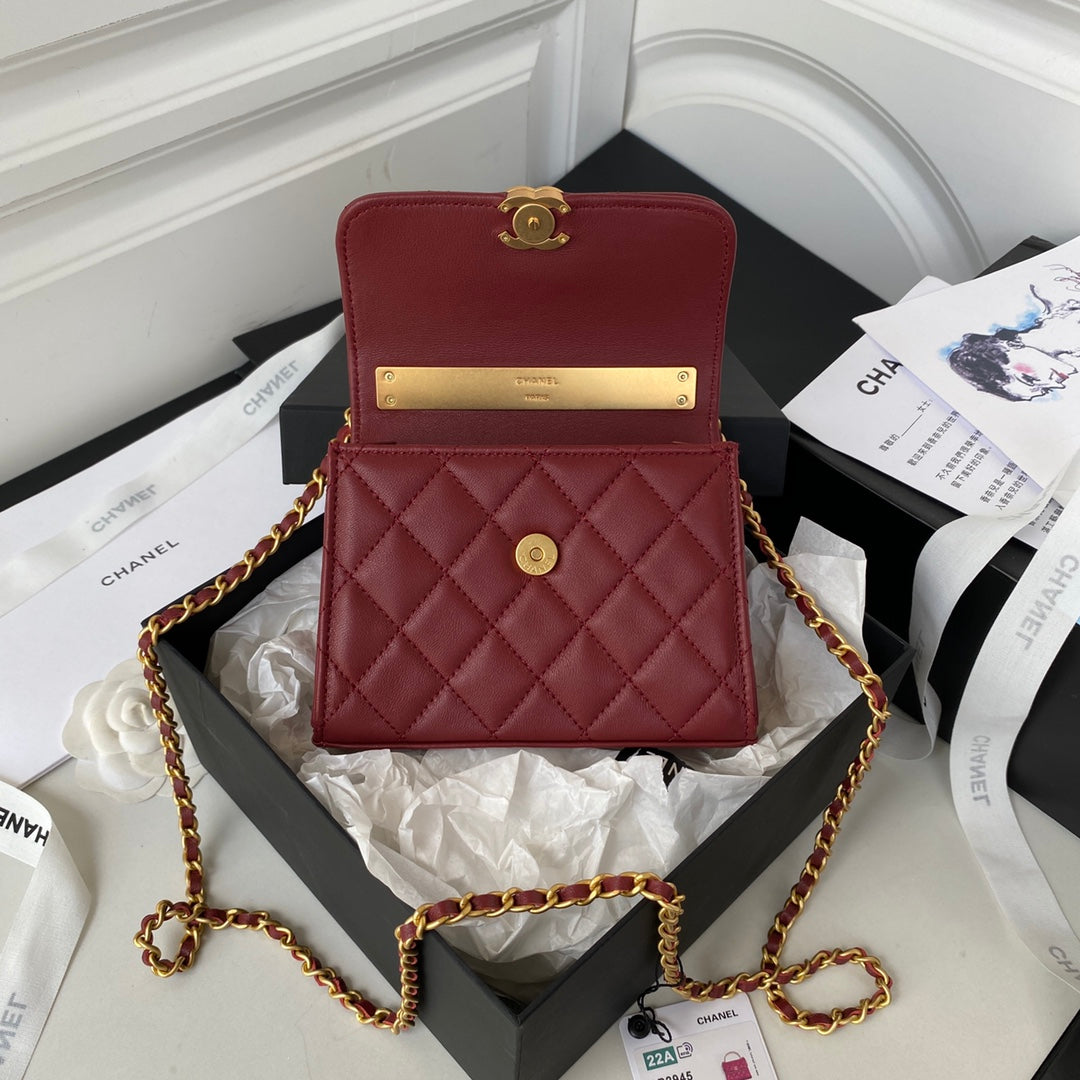 CHL Clutch With Chain Gold Hardware Red For Women Handbags, Shoulder Bags 5.7in/14.5cm