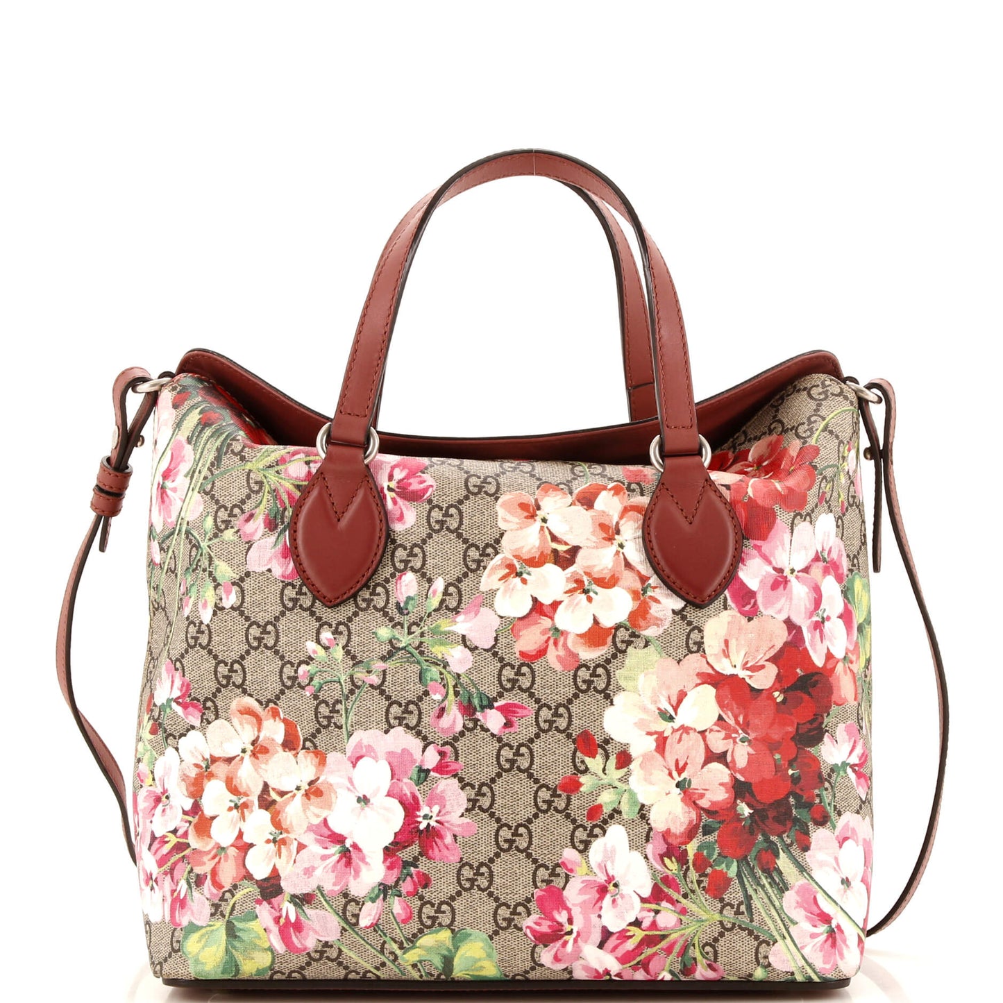 Signature Fold Over Tote Blooms Print GG Coated Canvas Medium