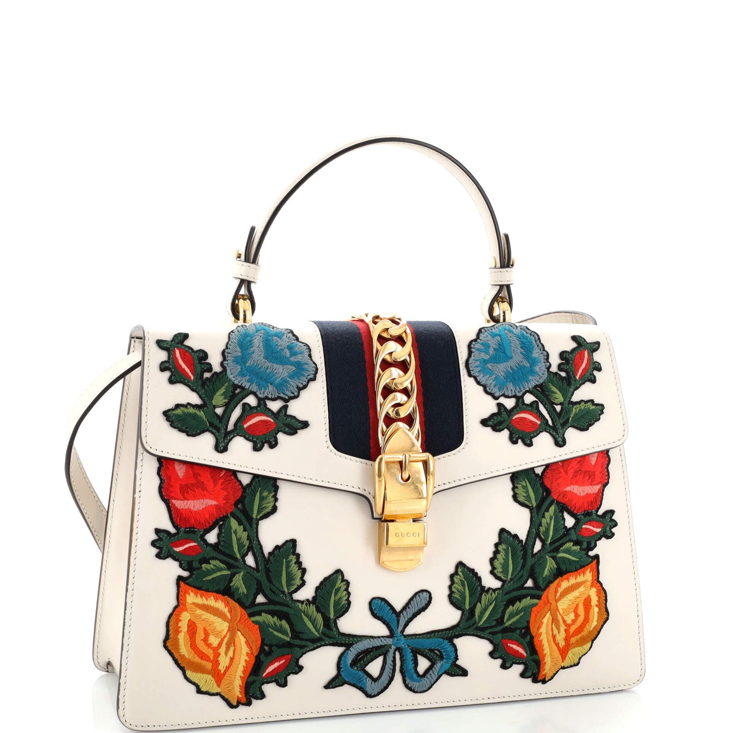 Sylvie Top Handle Bag Embroidered Leather Medium