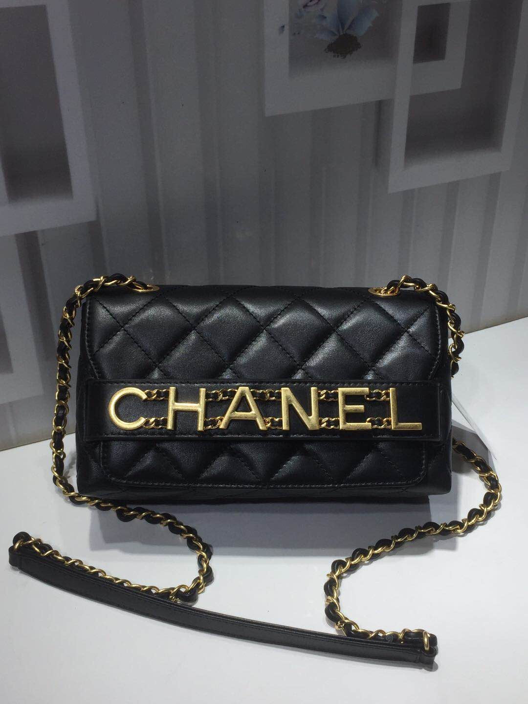 CHLFront Logo Small GlamIap Bag Gold Hardware Black For Women Handbags, Shoulder Bags 8.2in/21cmAS1490