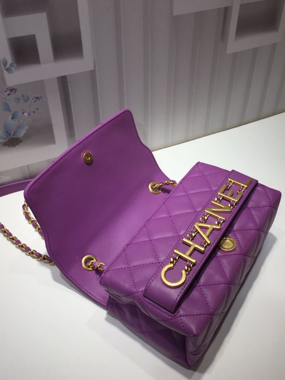 CHLFront Logo Small GlamIap Bag Gold Hardware Purple For Women Handbags, Shoulder Bags 8.2in/21cm AS1490
