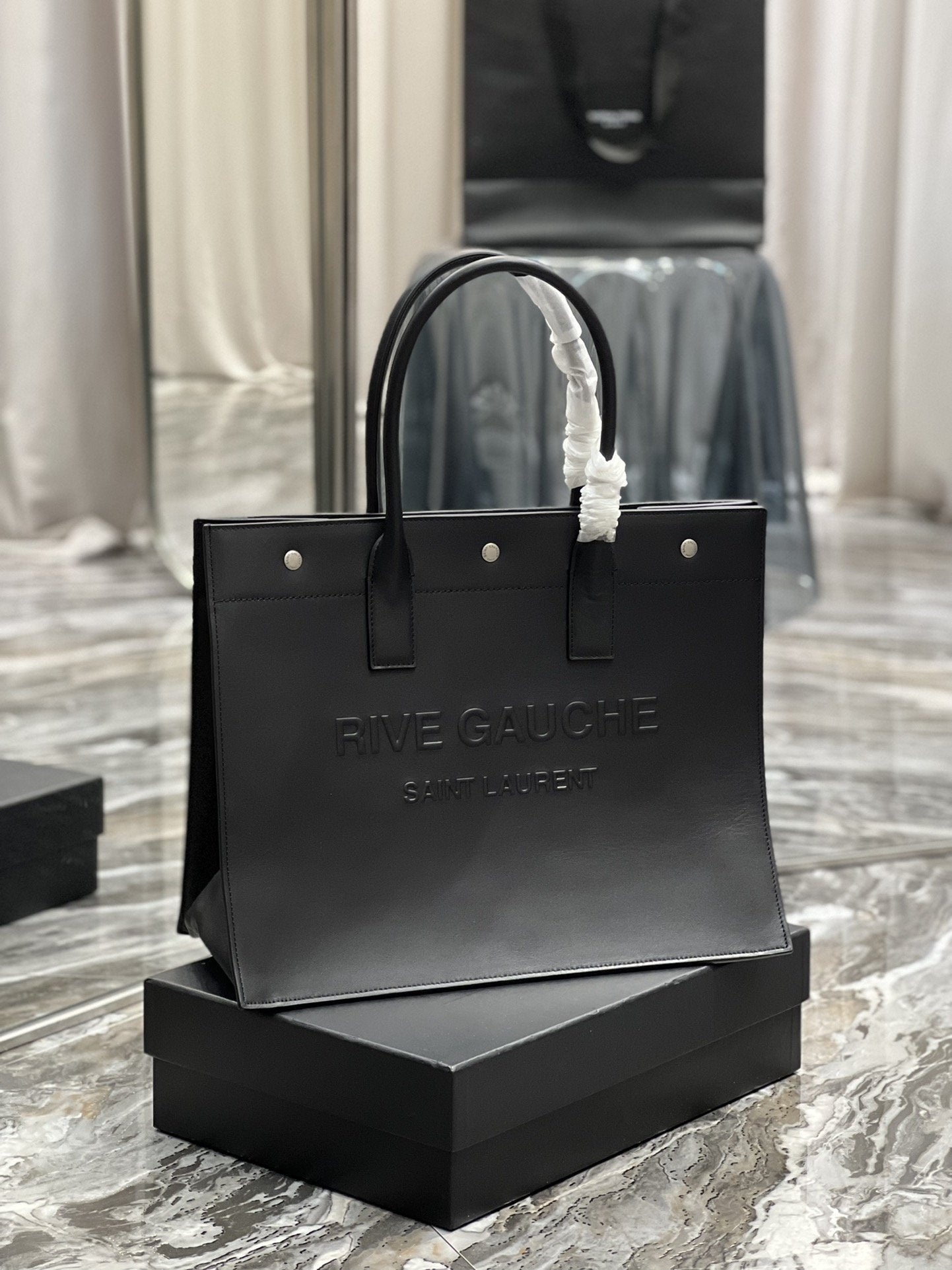 GLAMI Rive Gauche Small Tote Bag In Black Noir For Women 15.4in/39cm YSL 686266CWTFE1000