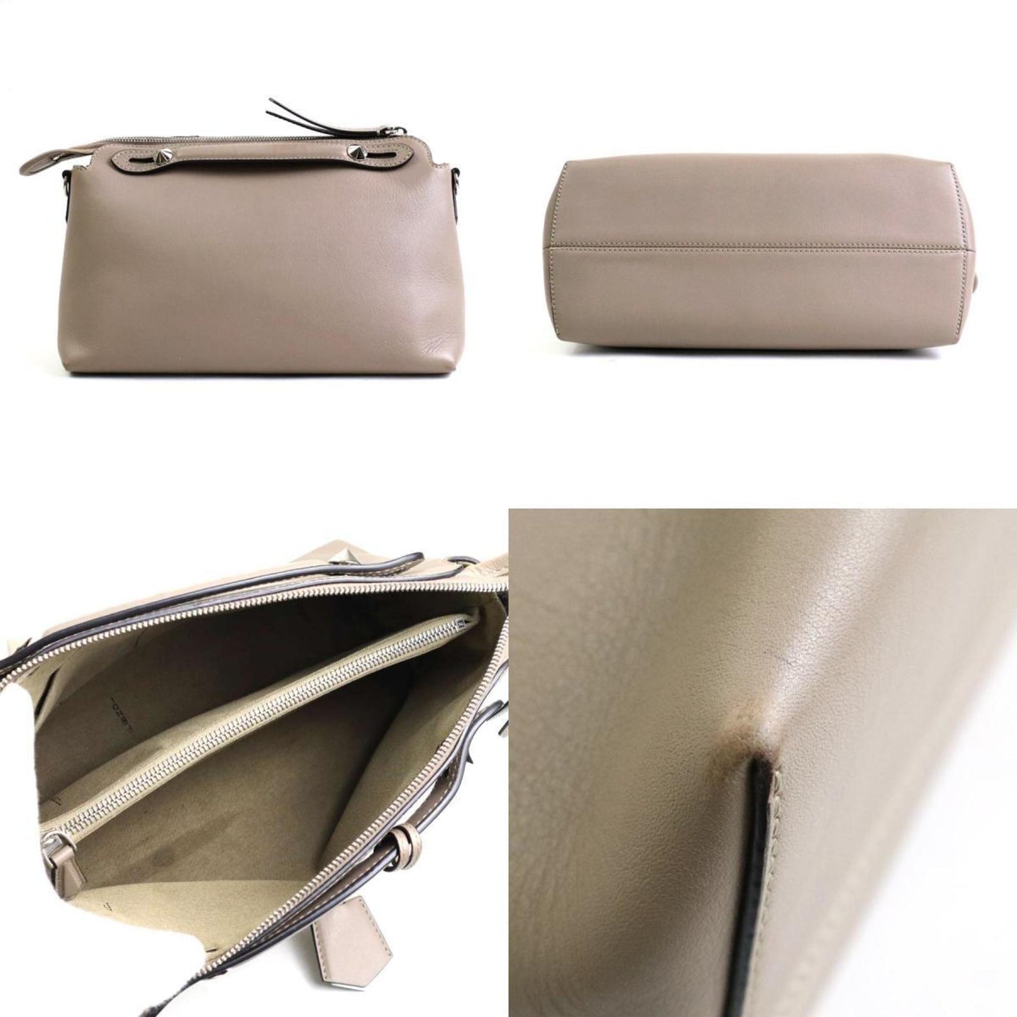 FENDI Handbag Shoulder Bag Visible Medium Leather Greige Women's 8BL146・1D5