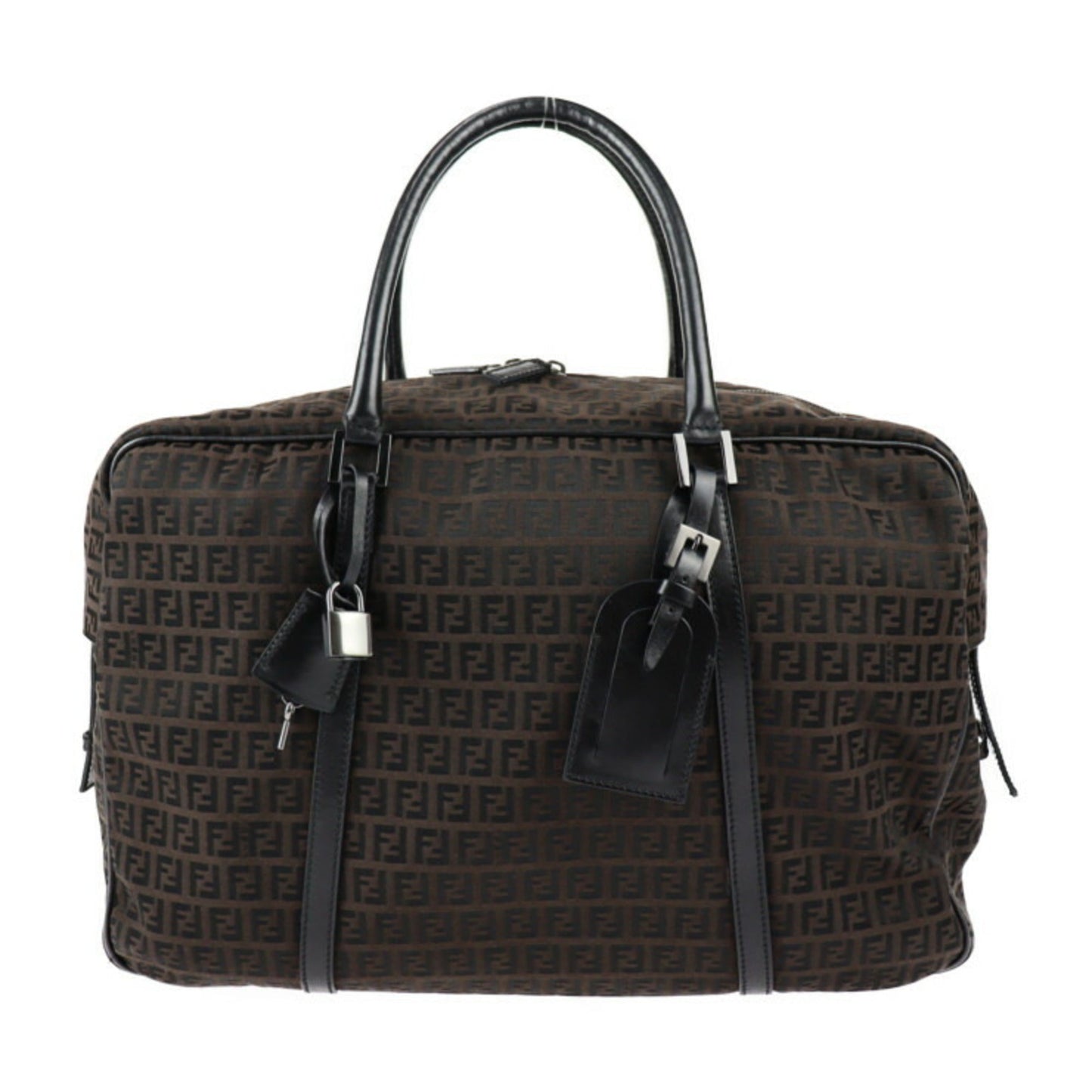 FENDI Boston bag 7VS002 canvas leather dark brown black Zucchino Zucca pattern