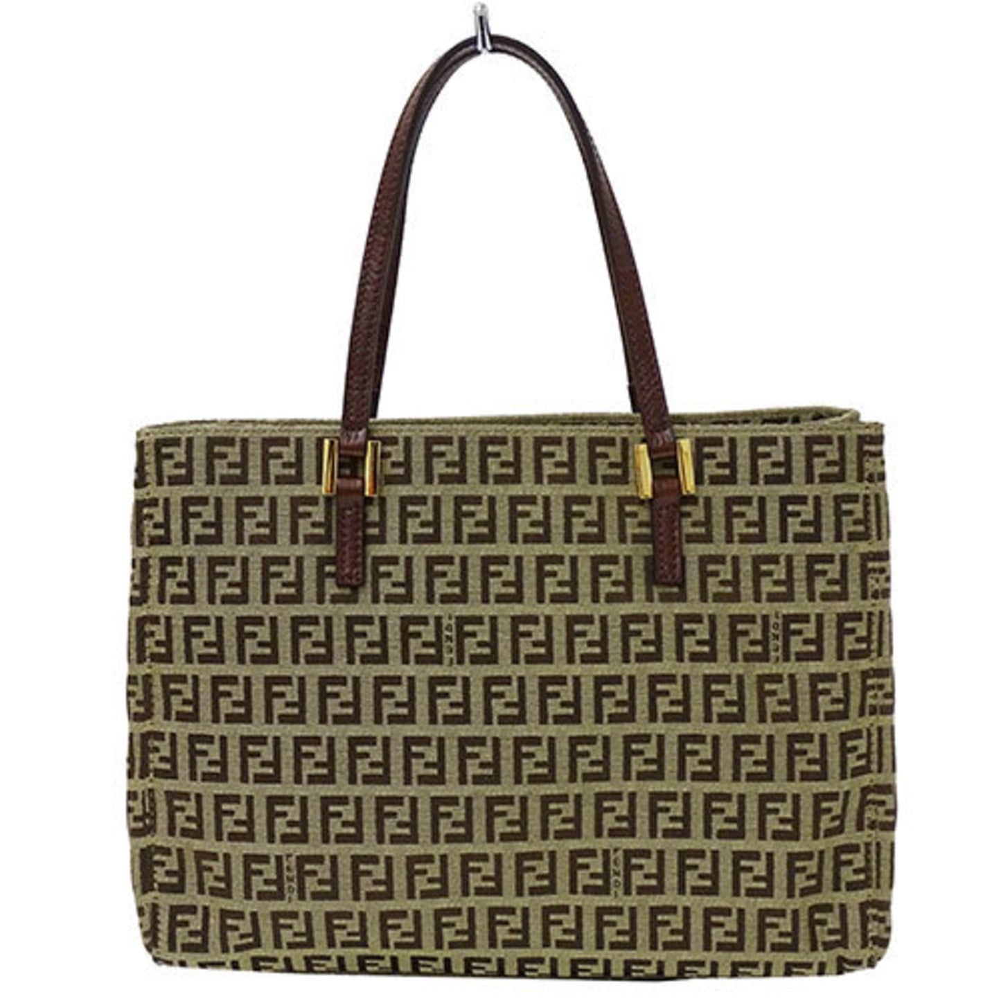FENDI Bag Women's Zucchino Handbag Canvas Leather Beige Brown 8BH132 Zucca Pattern