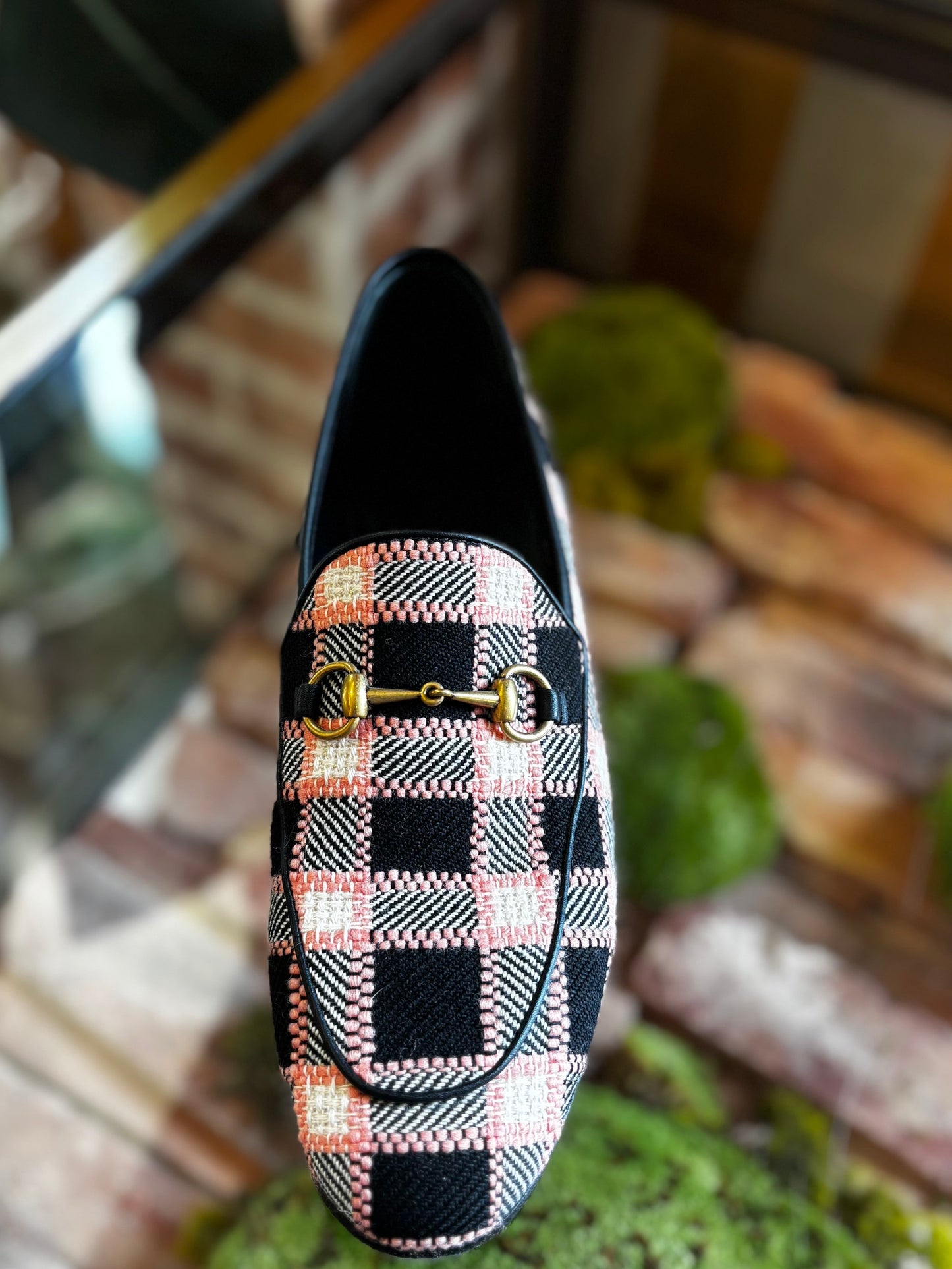 GUCCI Tweed Check Horsebit Jordaan Loafers