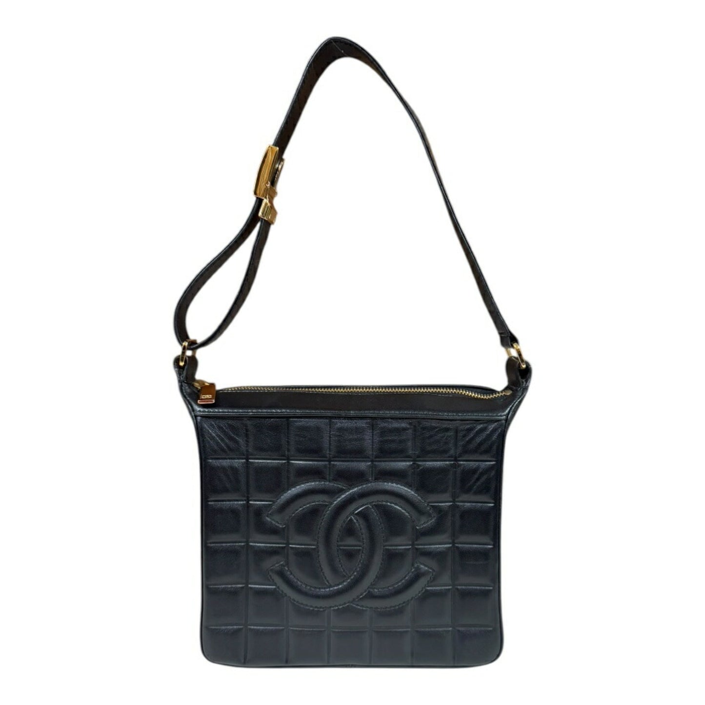 Chanel Leather Chocolate Bar Handbag with Minimal Scratches and Sleek Design