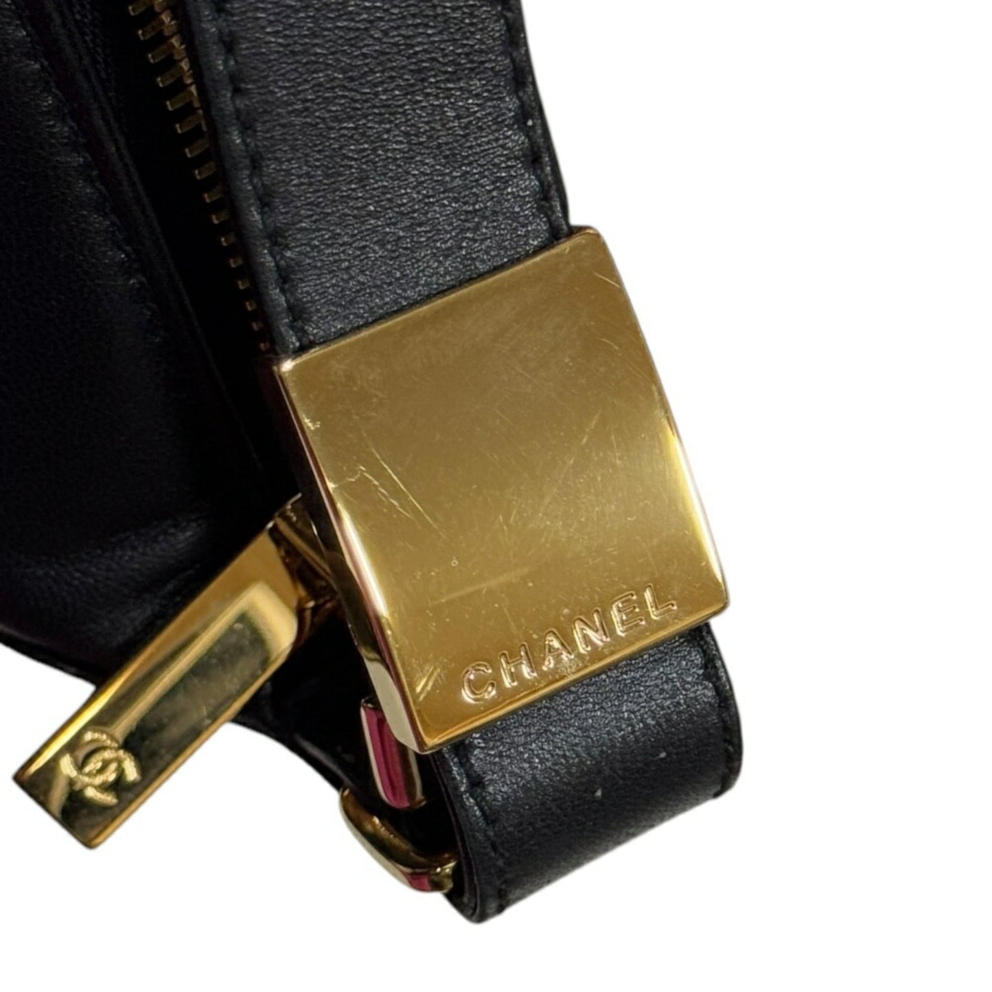 Chanel Leather Chocolate Bar Handbag with Minimal Scratches and Sleek Design