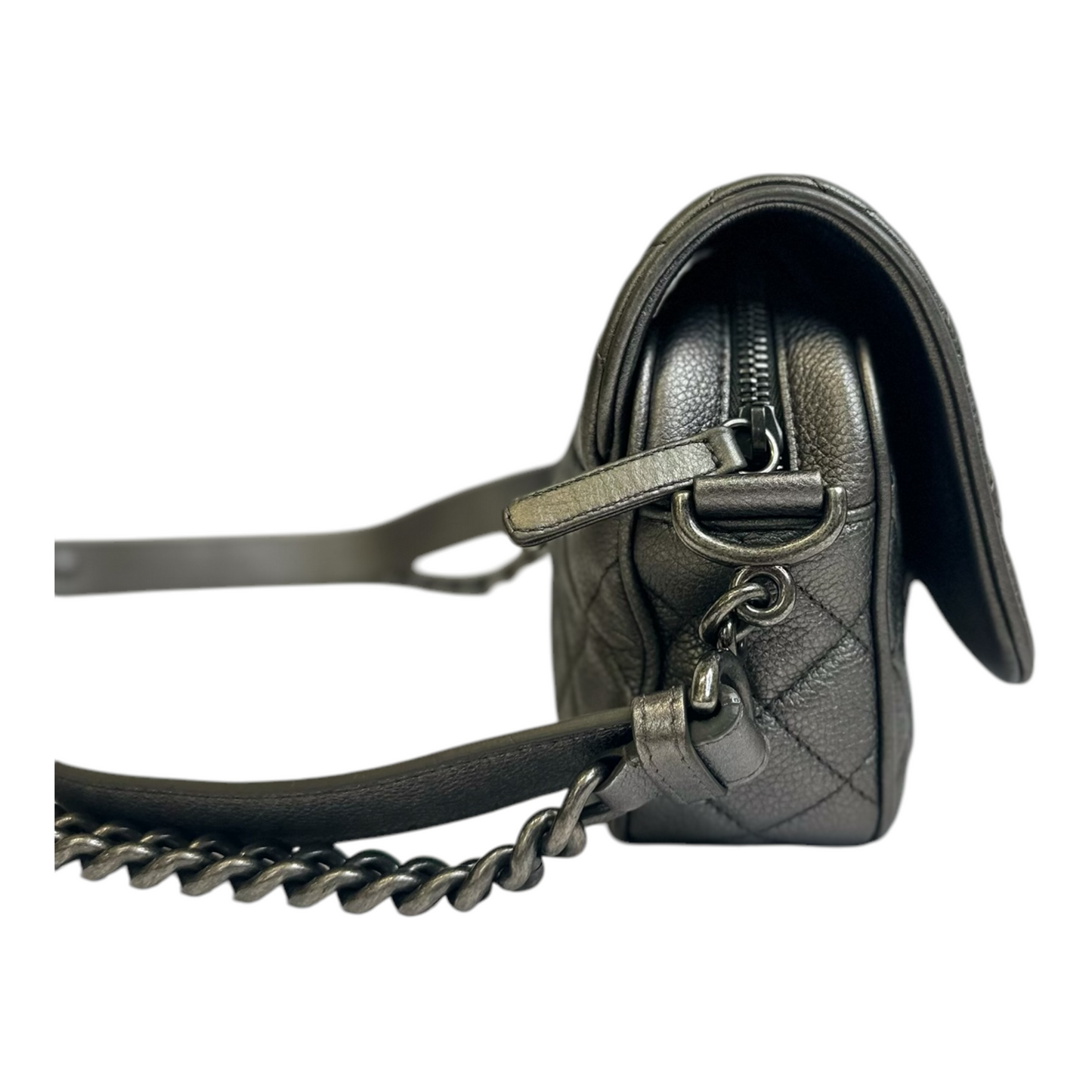 Chanel Metallic Calfskin Quilted Small Casual Rock Flap Silver