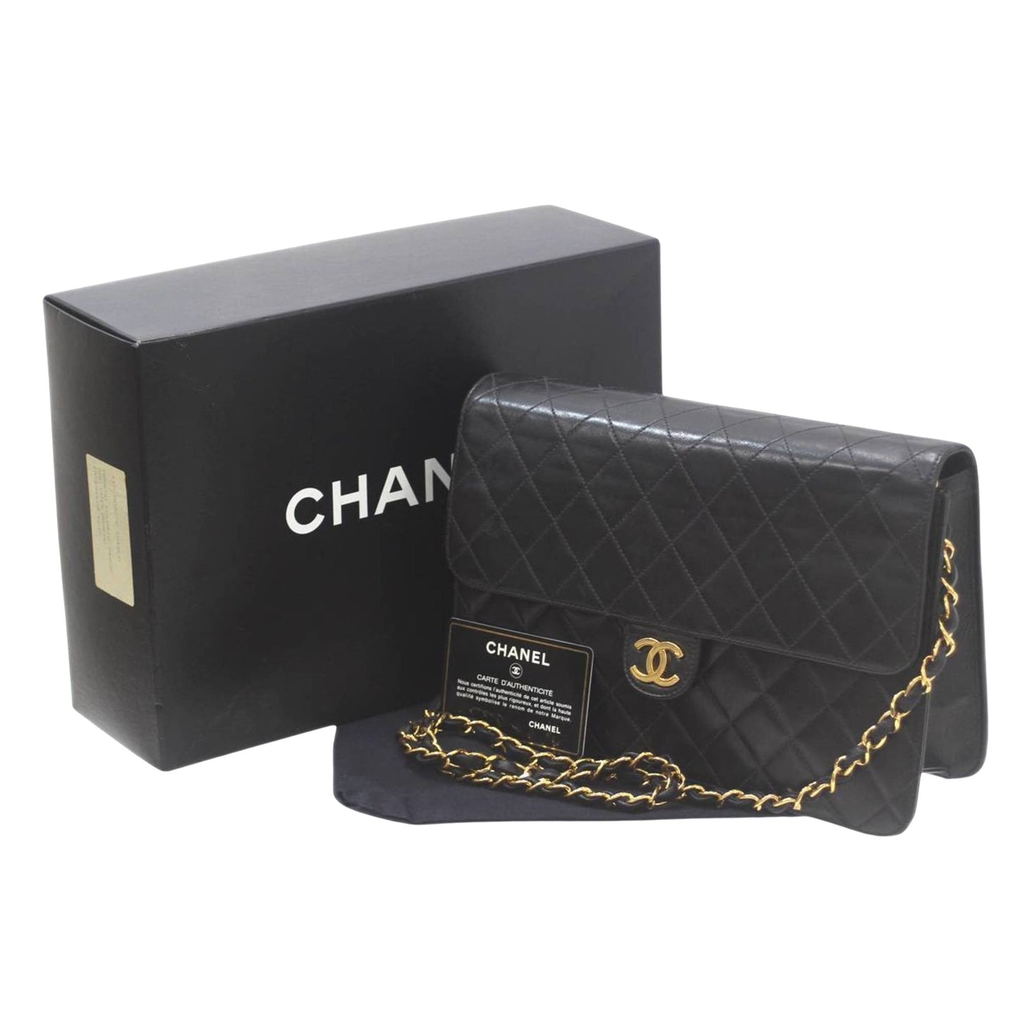 Chanel Timeless Leather Handbag with Box and ity Card