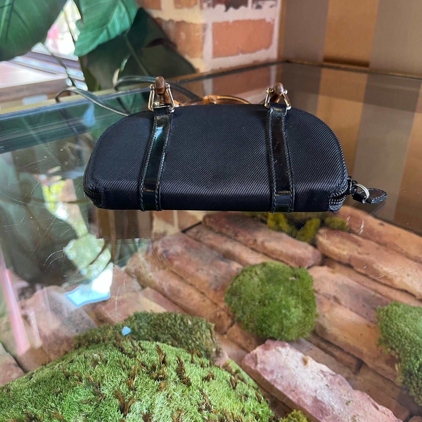 GUCCI Mini Bamboo Handle Black Nylon Wallet Crossbody
