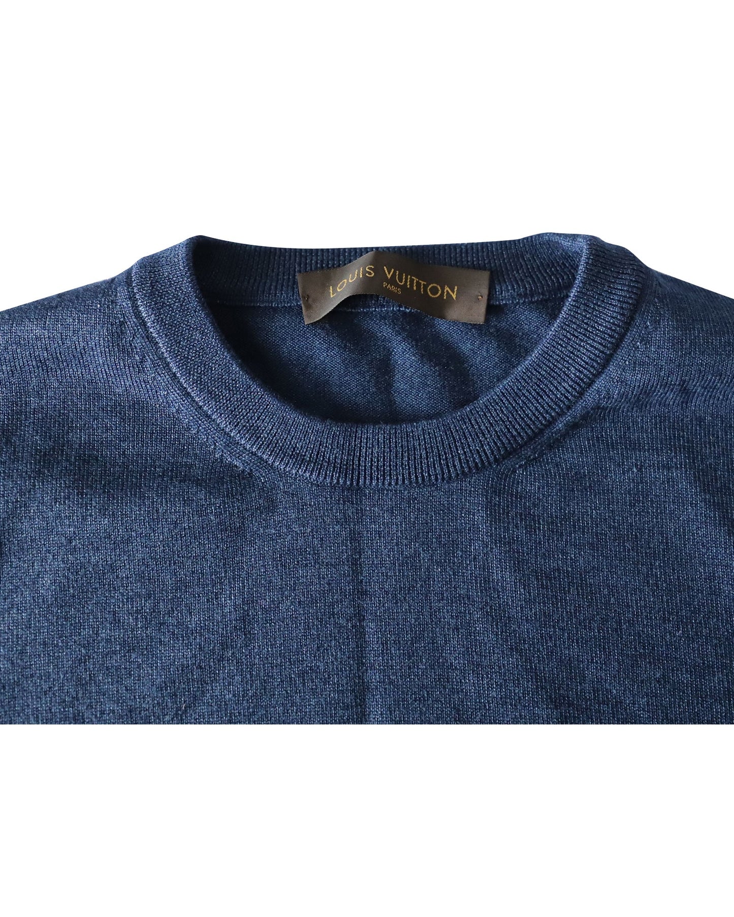 Louis Vuitton Elbow Patch Logo-Embroidered Sweater in Blue Wool