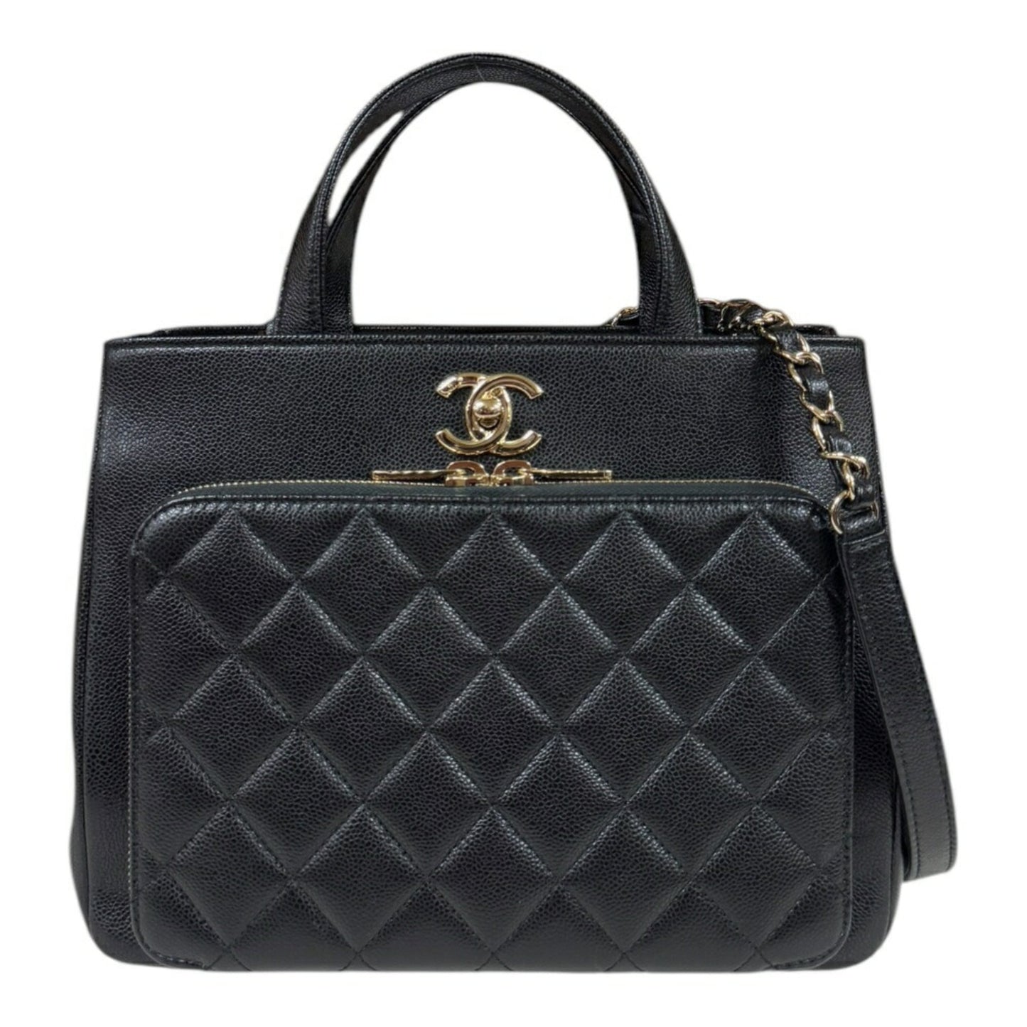 Chanel Leather Business Affinity Bag with Metal Fittings and Handle Detailing