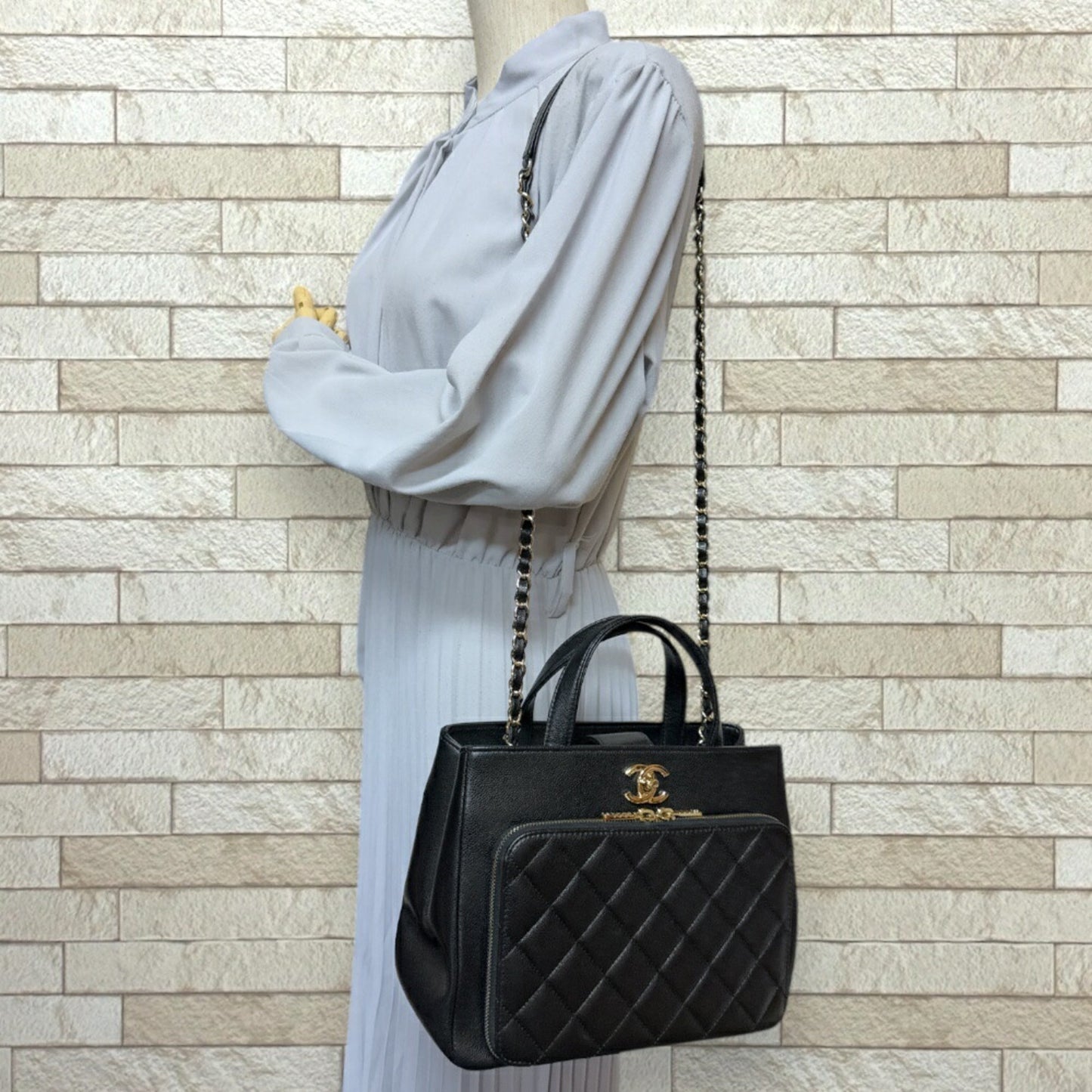 Chanel Leather Business Affinity Bag with Metal Fittings and Handle Detailing