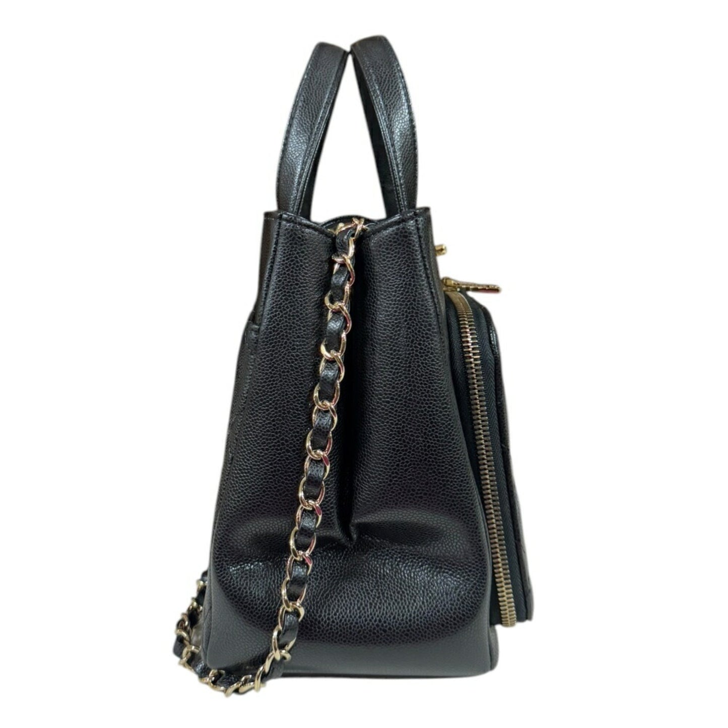 Chanel Leather Business Affinity Bag with Metal Fittings and Handle Detailing
