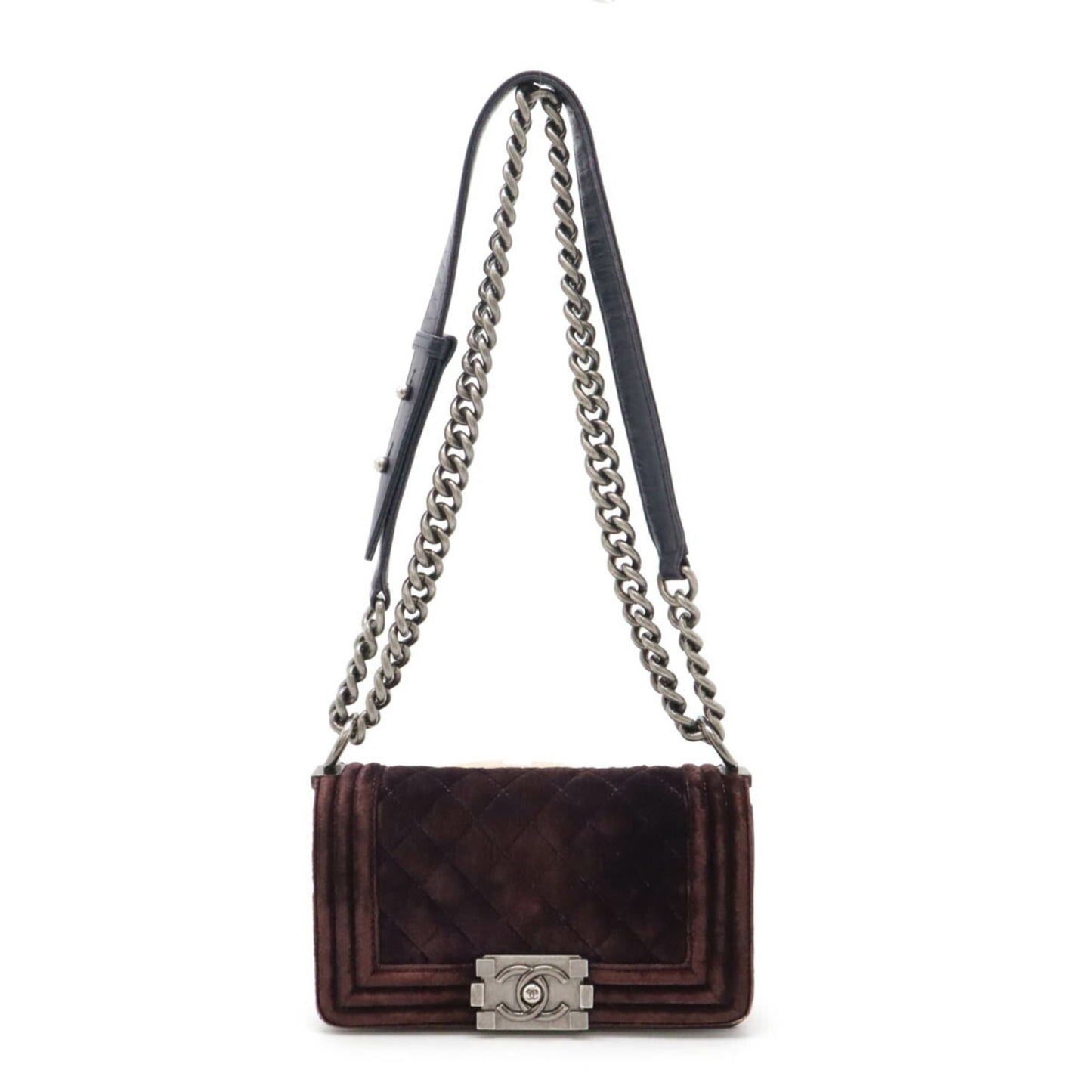 Chanel Velvet Boy Bag with Metal Fittings and Sun Damage