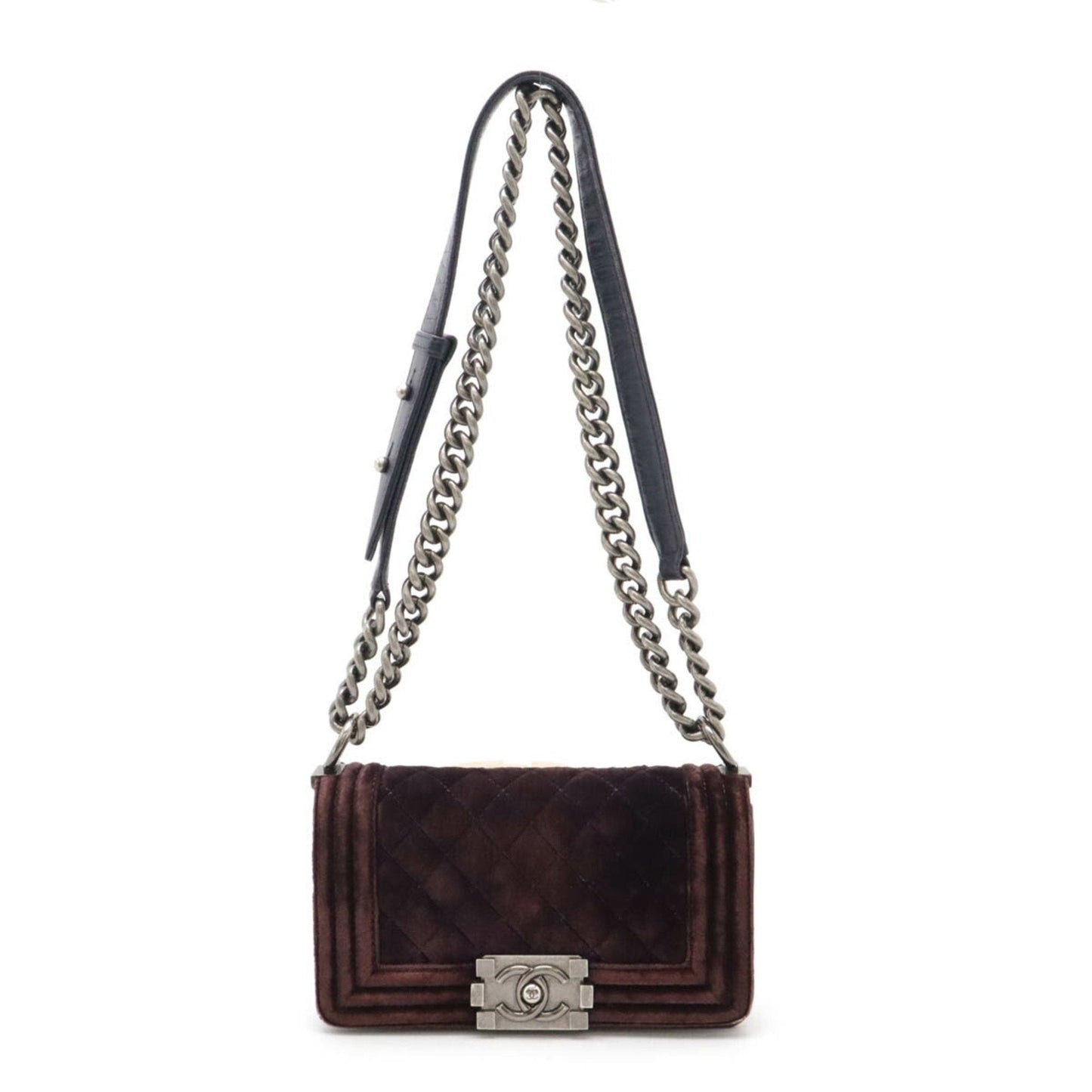 Chanel Velvet Boy Bag with Metal Fittings and Sun Damage