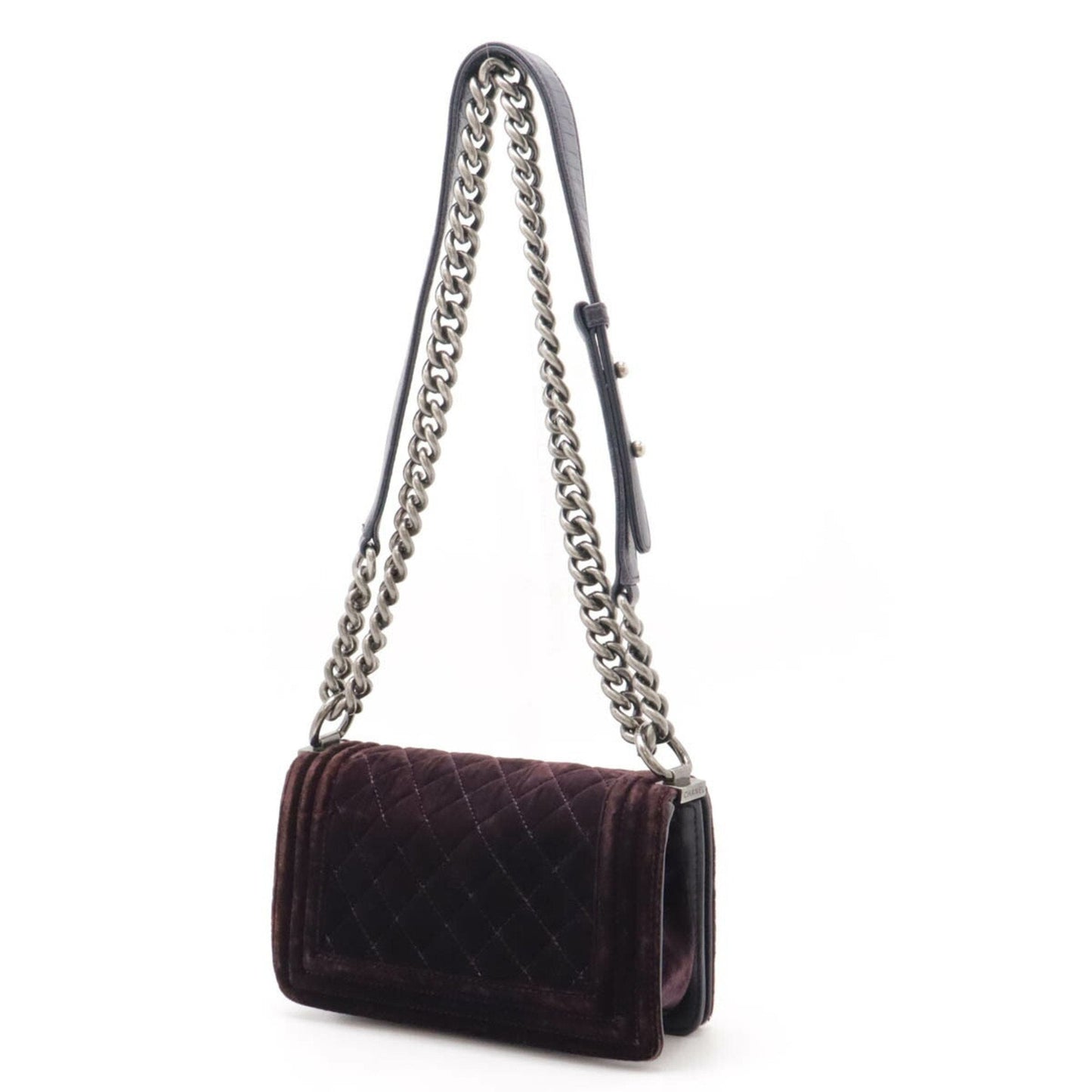 Chanel Velvet Boy Bag with Metal Fittings and Sun Damage
