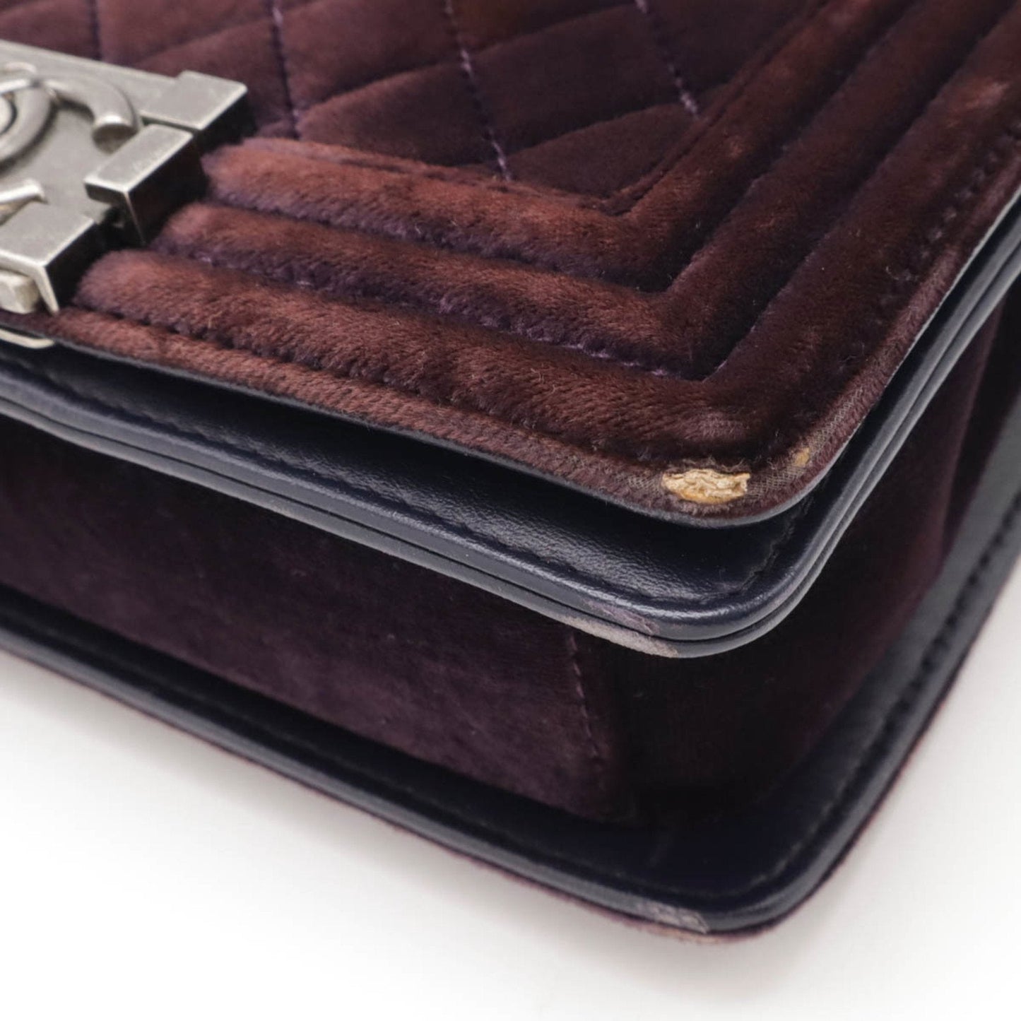 Chanel Velvet Boy Bag with Metal Fittings and Sun Damage