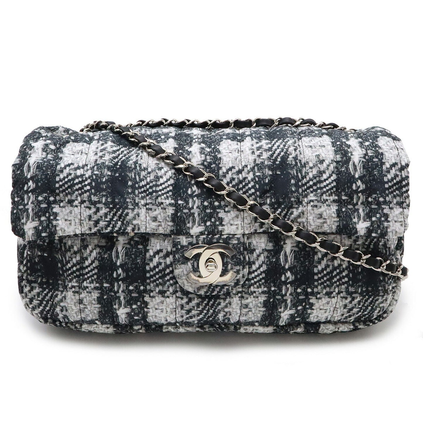 Chanel Tweed Single Flap Bag with Box and Accessories
