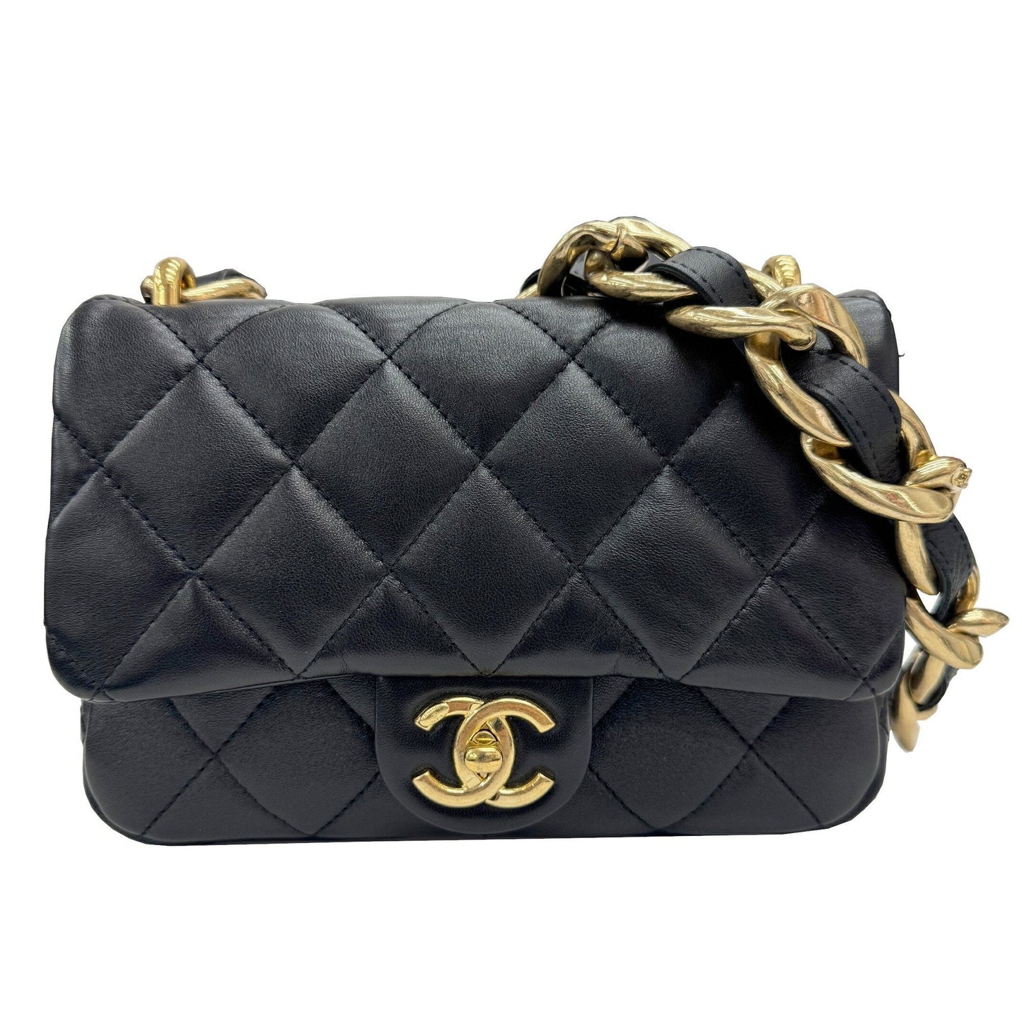 Chanel Leather Single Flap Bag with Dust Bag and Metal Fittings