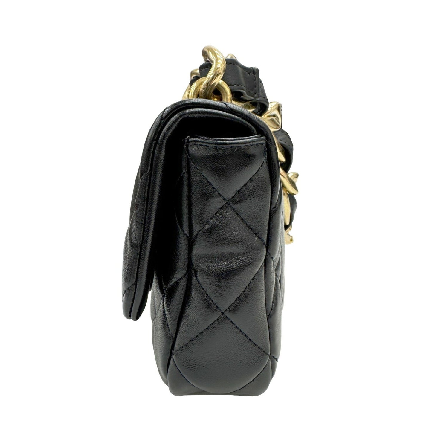 Chanel Leather Single Flap Bag with Dust Bag and Metal Fittings