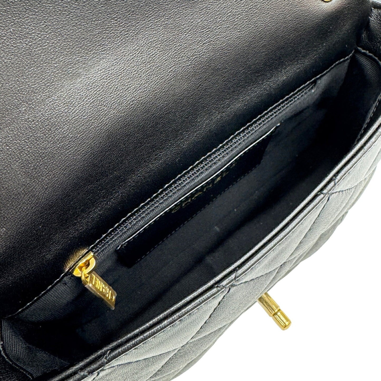 Chanel Leather Single Flap Bag with Dust Bag and Metal Fittings