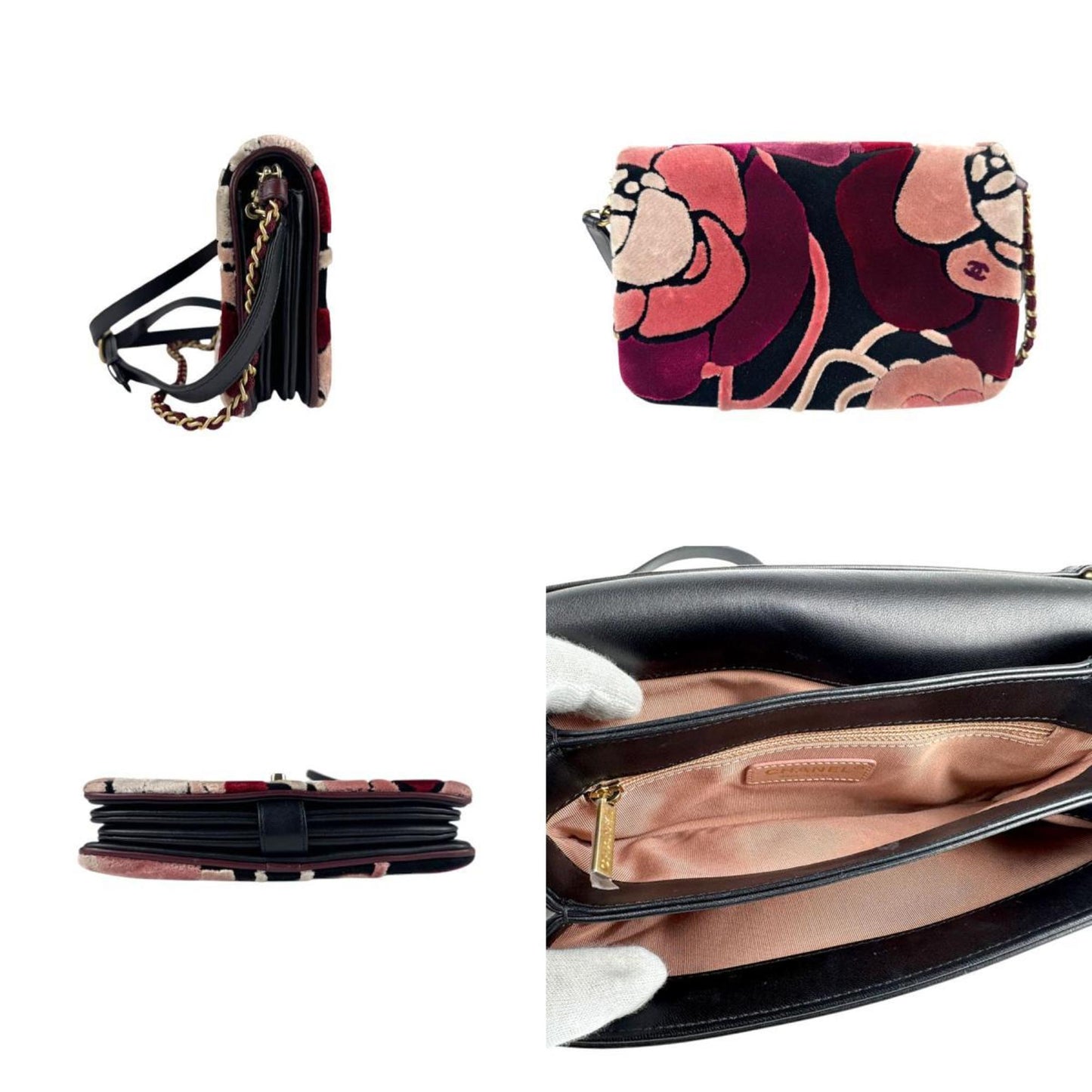 Chanel Velvet Camellia Bag with  Card and Italian Craftsmanship