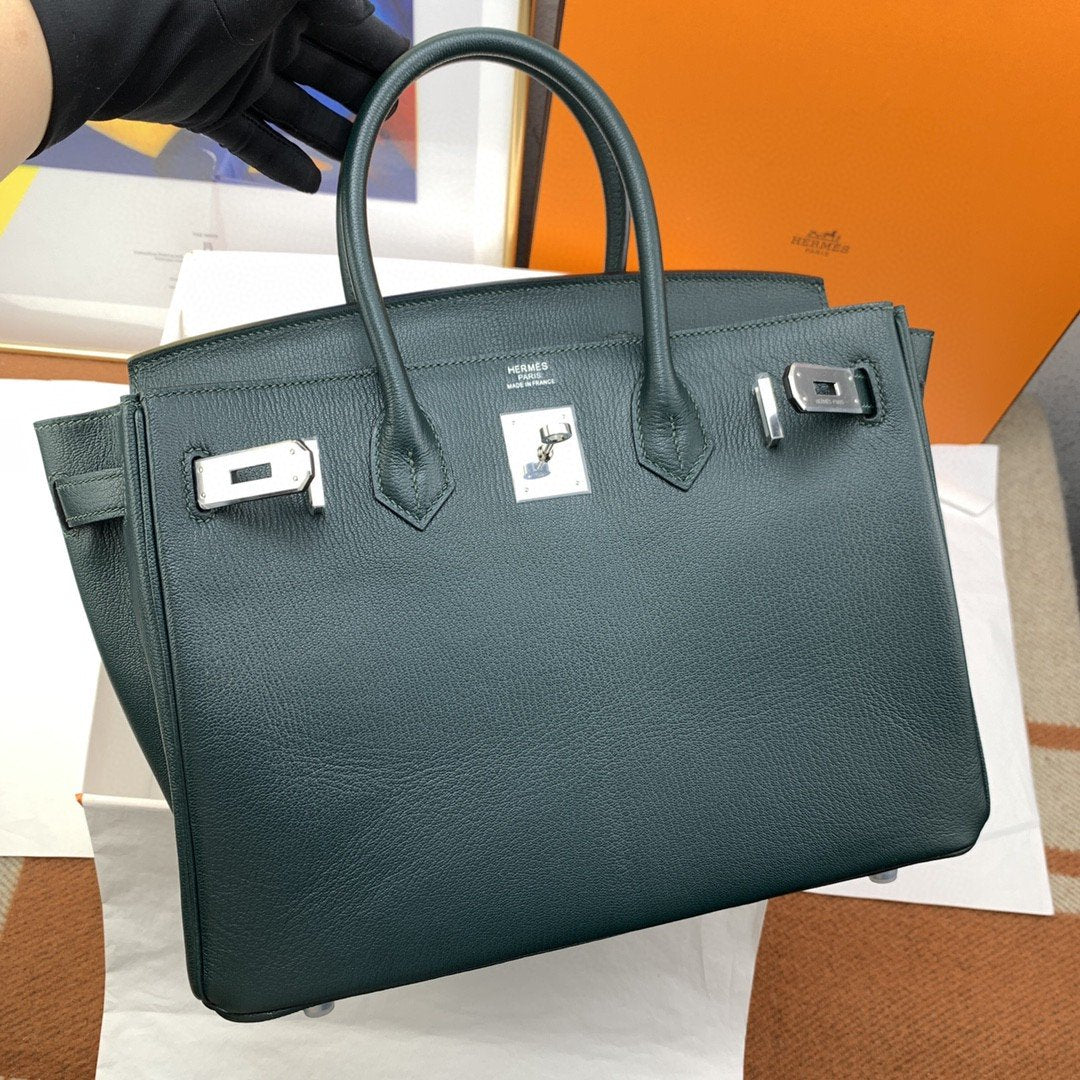 GLAMI Birkin Nata Swift Dark Blue For Women Silver Toned Hardware 11.8in/30cm