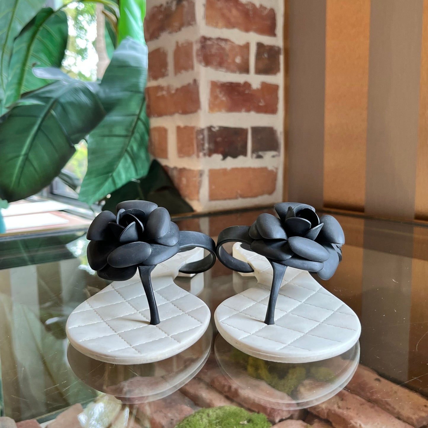 CHANEL Camelia Flower Rubber Thong Sandals SZ39(9US)