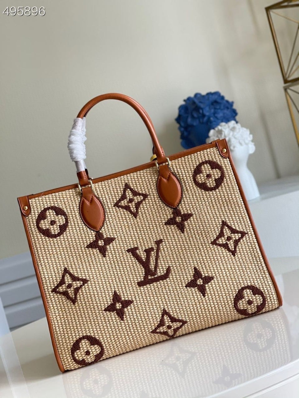 LV OnTheGo MM Tote Bag Monogram Raffia Tan For Women, WomenÃ¢â‚¬â„¢s Handbags, Shoulder Bags 13.8in/35cm LV M57707