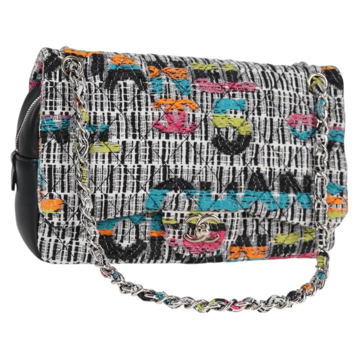 Chanel Classic Flap Bag Multicolor Tweed Chain Strap